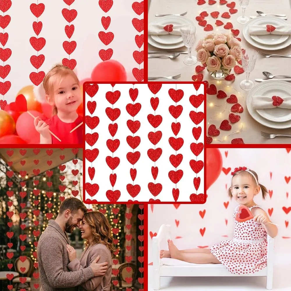 Ghirlanda Cuore Decorazione San Valentino, Ghirlanda Pendente Rossa in Glitter, Decorazione Romantica per Proposta di Matrimonio - 6 pezzi - - immagine 7