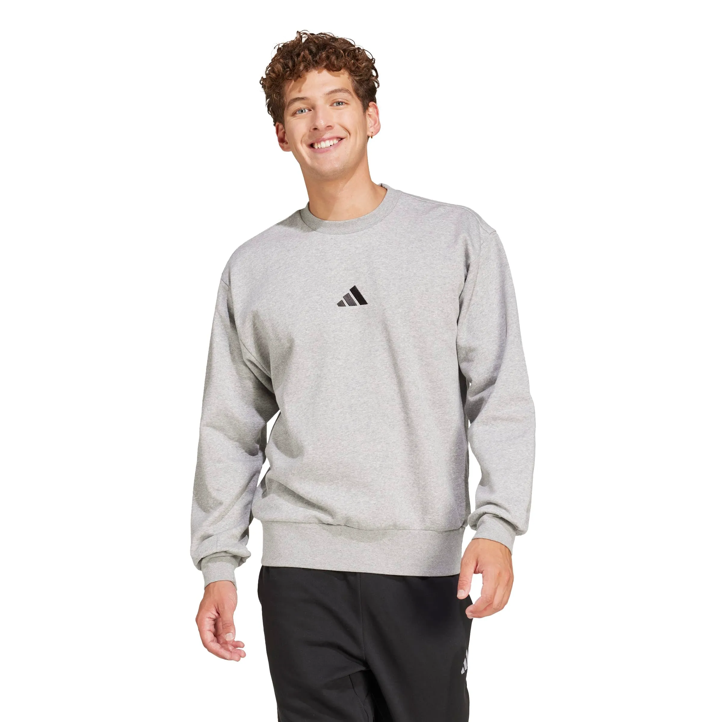 Adidas Essentials Feel Cozy - Felpa in Pile da Uomo, Grigio Medio Melange/Nero, M - immagine 1