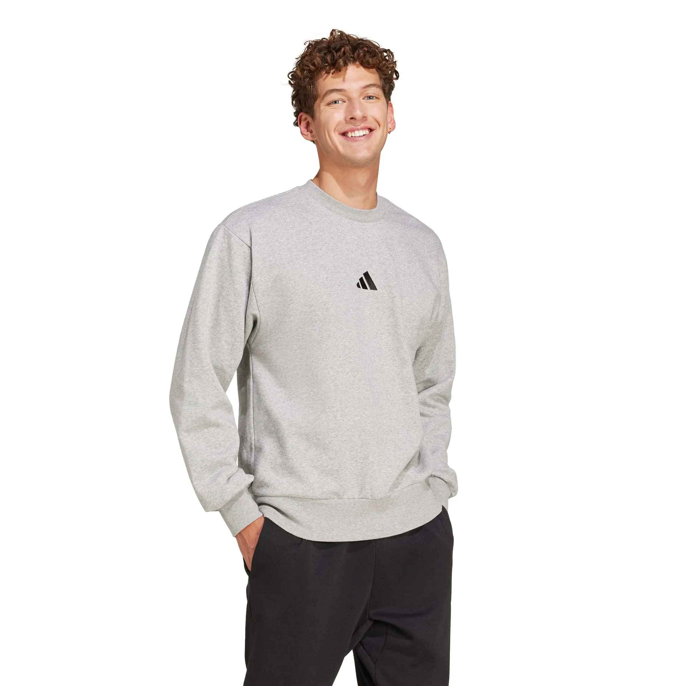 Adidas Essentials Feel Cozy - Felpa in Pile da Uomo, Grigio Medio Melange/Nero, M - immagine 3