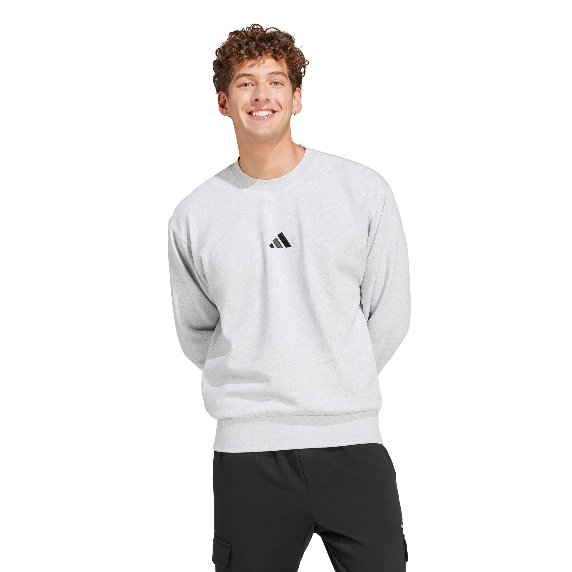 Adidas Essentials Feel Cozy - Felpa in Pile da Uomo, Colore: Grigio Chiaro mélange/Nero, Misura Media, Grigio Chiaro mélange/Nero, M - immagine 1