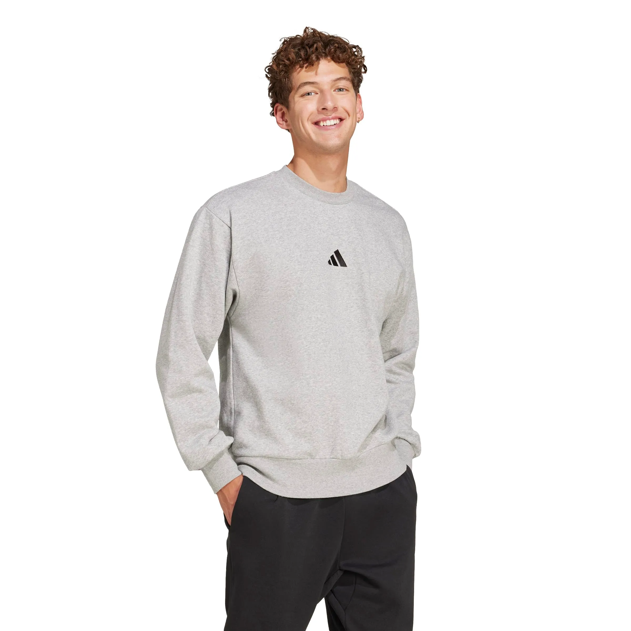 Adidas Essentials Feel Cozy - Felpa in Pile da Uomo, Grigio Medio Melange/Nero, S - immagine 2