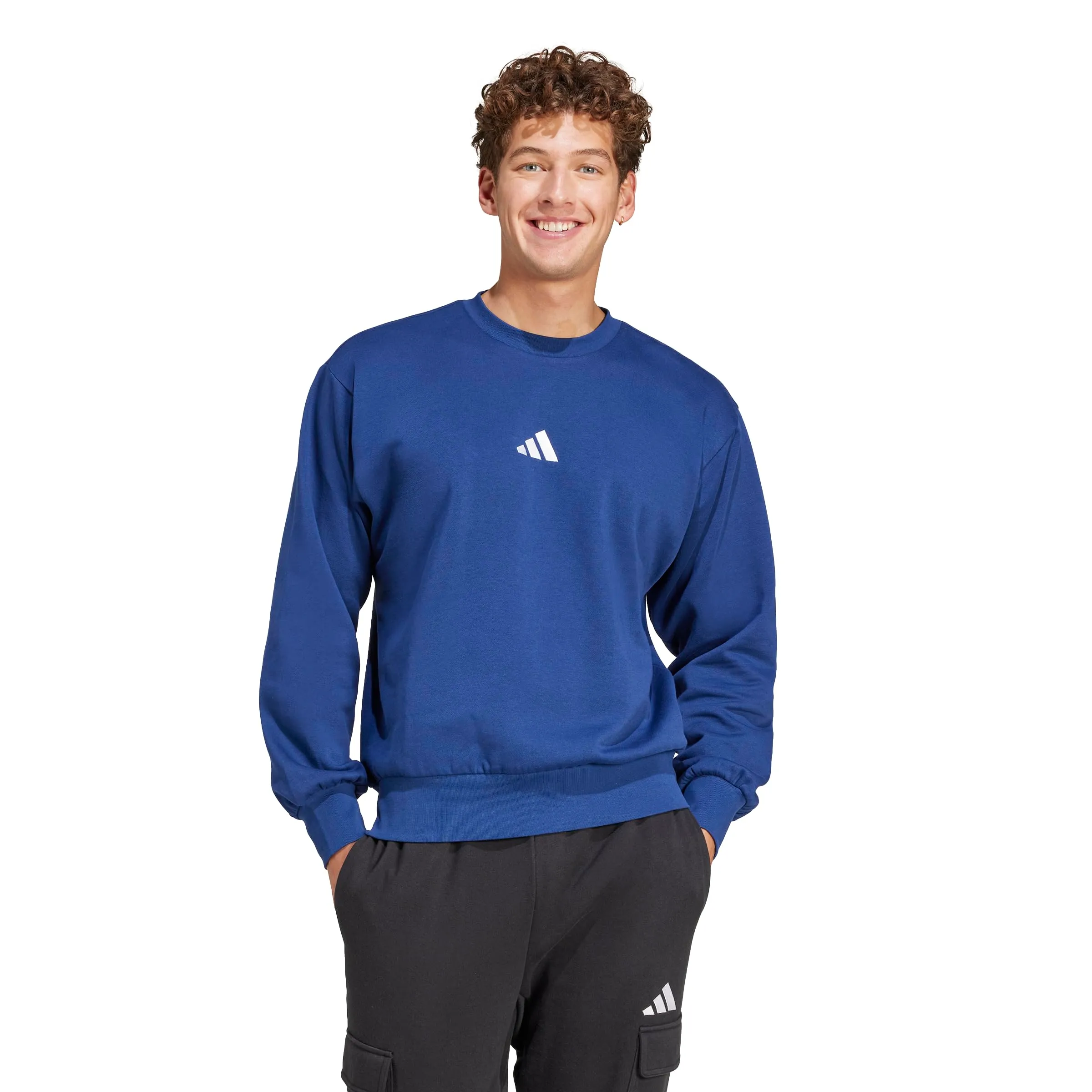 Adidas Essentials Feel Cozy - Felpa in Pile da Uomo, Blu Scuro/Bianco, S - immagine 1