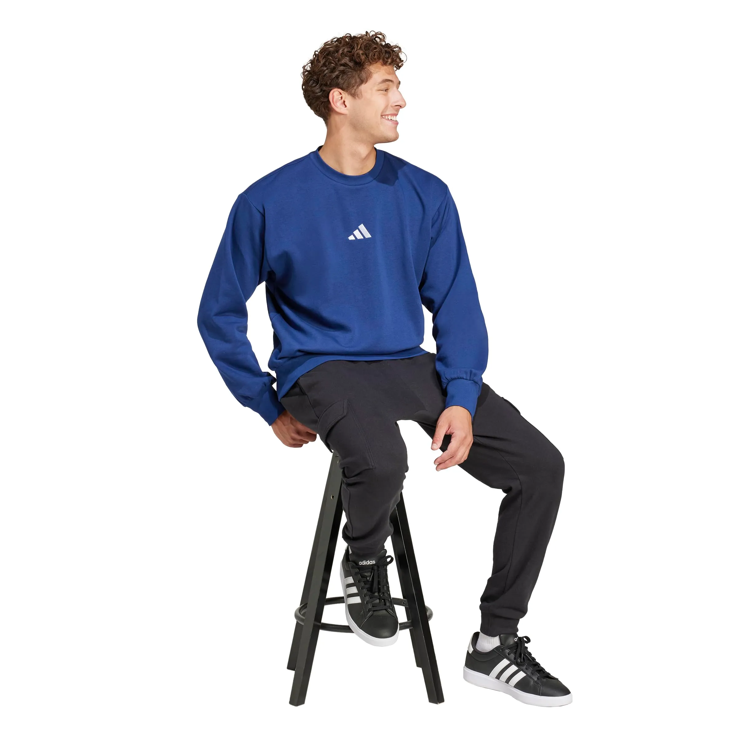 Adidas Essentials Feel Cozy - Felpa in Pile da Uomo, Blu Scuro/Bianco, S - immagine 3