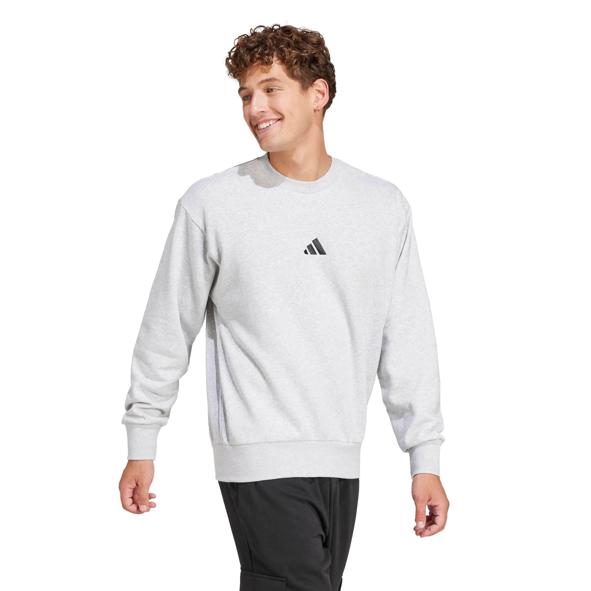 Adidas Felpa da Uomo Essentials Feel Cozy in Pile, Grigio Chiaro/Nero, L, Grigio Chiaro Erica/Nero, L - immagine 2