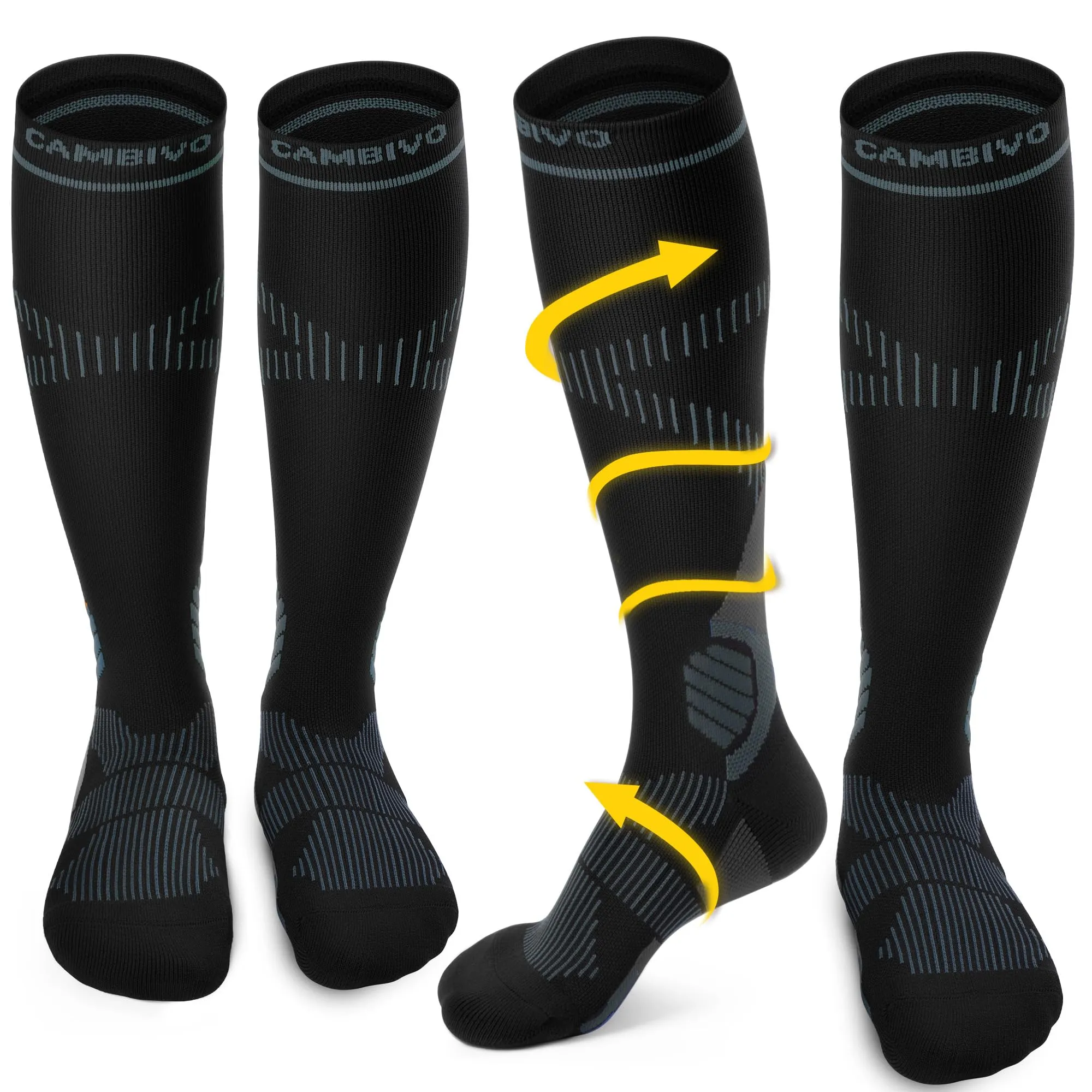 CAMBIVO Calze Compressione Graduata Donna Uomo 2Paia, Gambaletti Compressione Graduata 15-20 mmHg, Calze Elastiche a Compressione Antitrombo, Calzini Lunghe per Vene Varicose, Aereo, Sportive, Corsa - immagine 1
