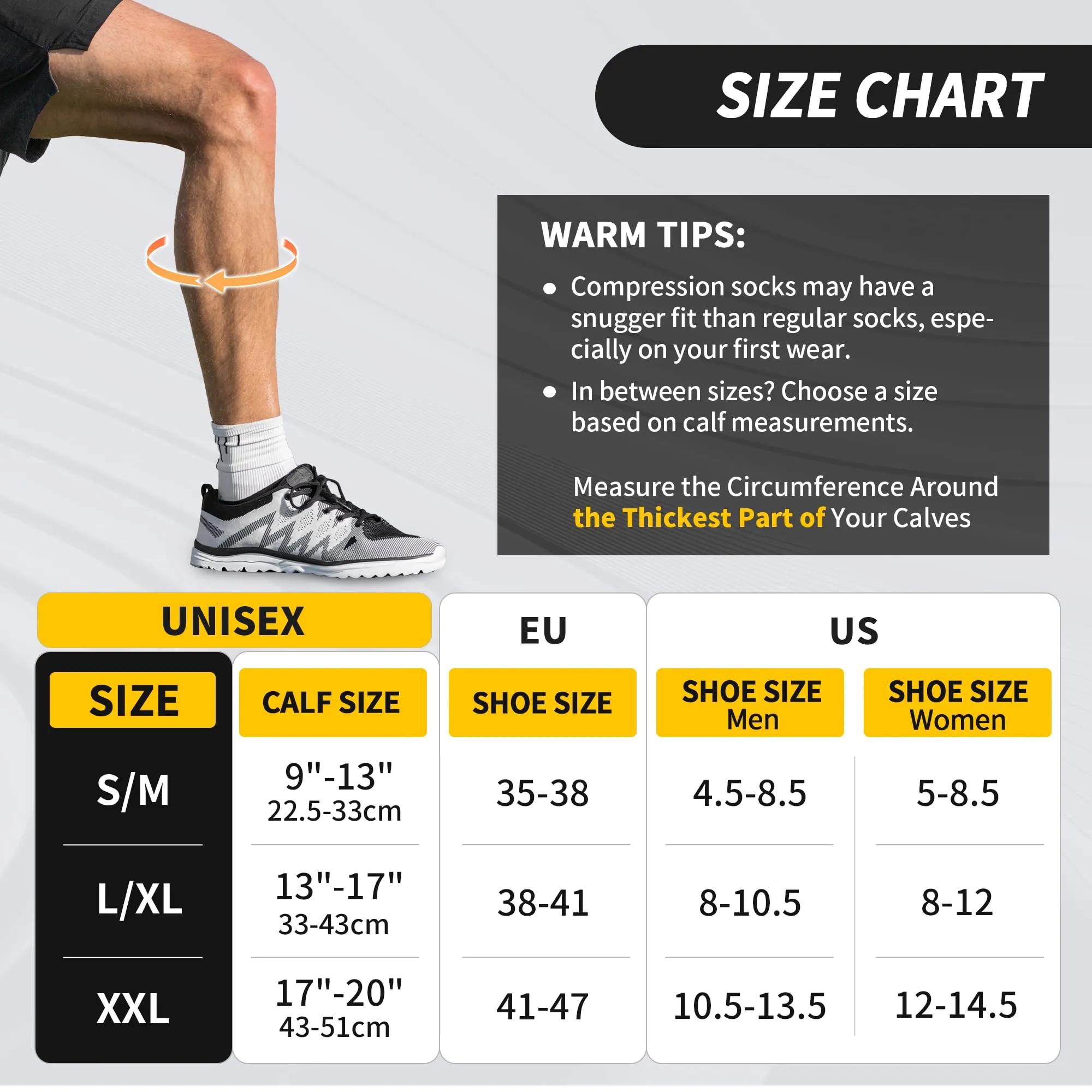 CAMBIVO Calze Compressione Graduata Donna Uomo 2Paia, Gambaletti Compressione Graduata 15-20 mmHg, Calze Elastiche a Compressione Antitrombo, Calzini Lunghe per Vene Varicose, Aereo, Sportive, Corsa - immagine 4