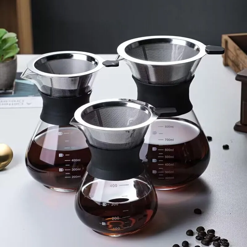 YunNasi Caffettiera Pour Over Coffee Maker Dripper Manuale per Fare il Caffè con Caraffa in Vetro e Filtro Permanente Riutilizzabile in Acciaio Inox Adatto per Polvere di Caffè Macinato (600 ml) - immagine 8