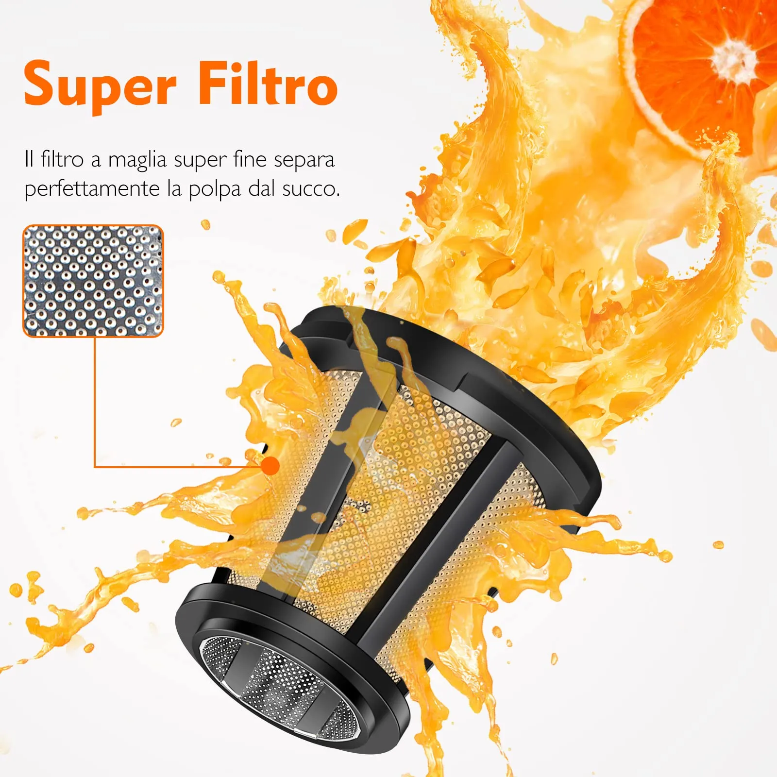 AMZCHEF Estrattore Frutta e Verdura - Estrattore a Freddo Pofessionale - Masticazione Delicata Non C'è Bisogno Di Filtrare - Estrattore Di Succo Senza BPA con Due Tazze e Pennello - Argento - immagine 5