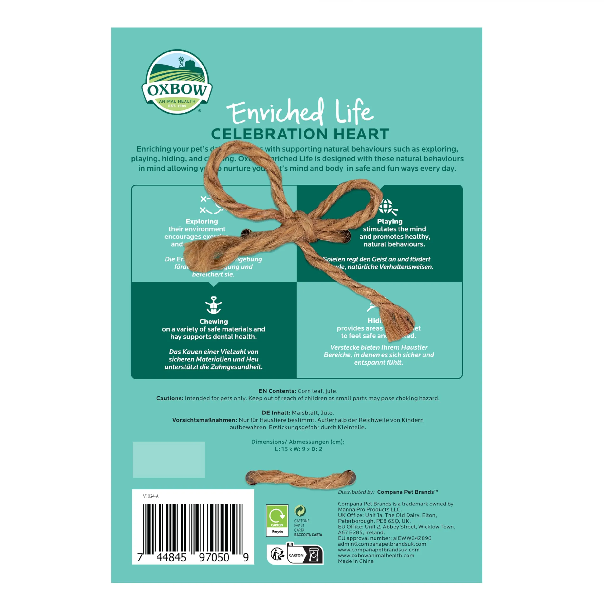 Oxbow Enriched Life Cuore Celebrativo - Giocattoli per Conigli, Porcellini d'India, Criceti, Ratti - immagine 2