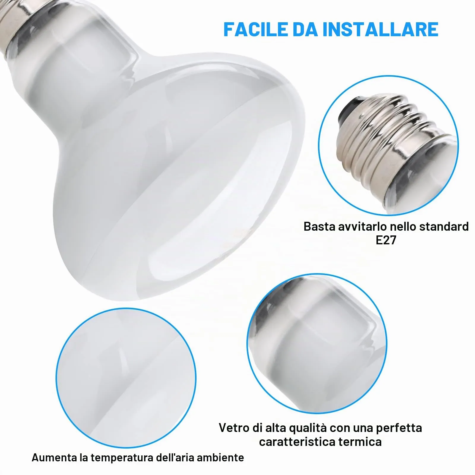 vsshe Lampada Calore per Rettili, 2 Pezzi 100W UVA Lampada Riscaldante Tartarughe, Lampadina riscaldante E27 per rettili, Lampadas Riscaldantes per Rettilis, per Tartaruga Serpente Lucertola Cacatua - immagine 3