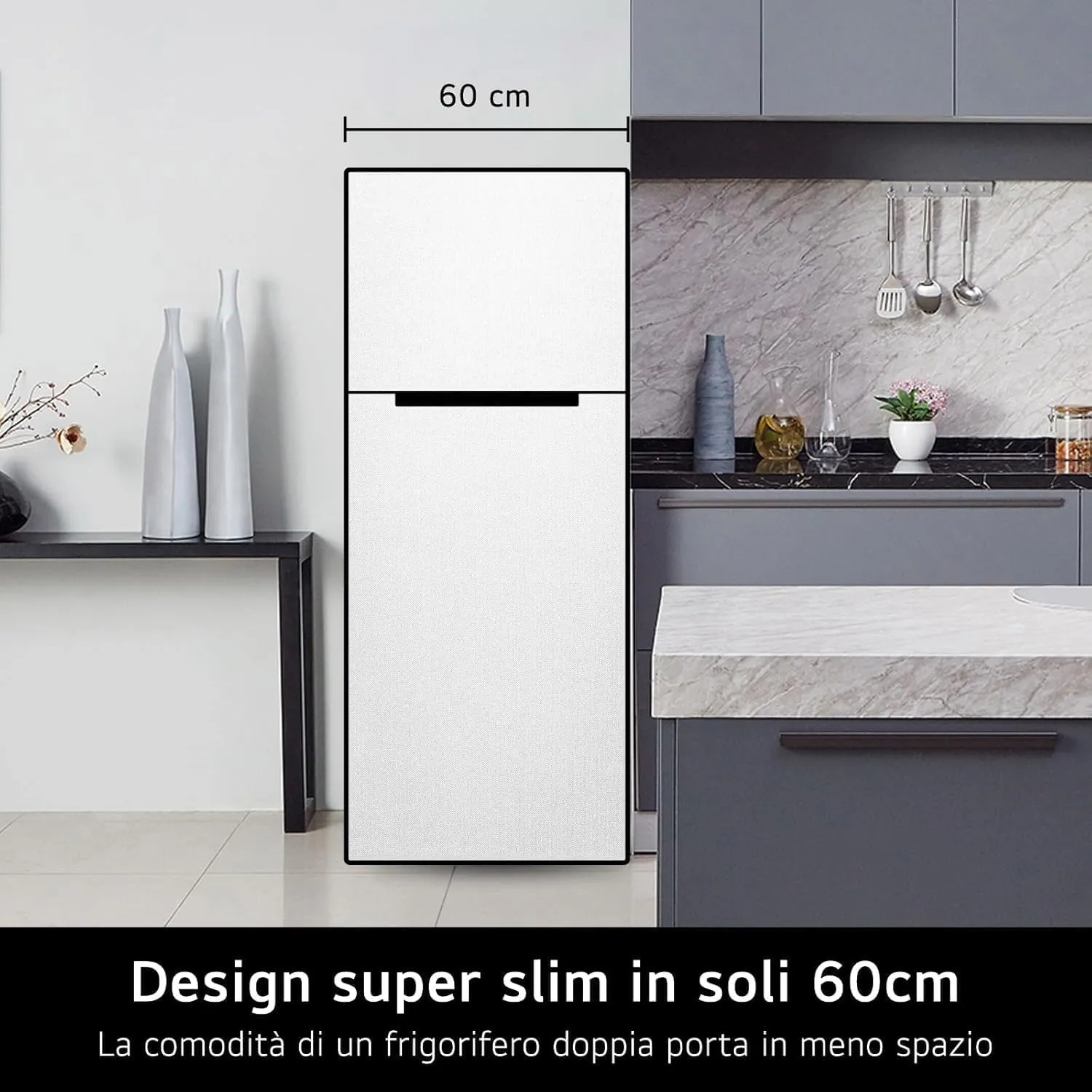 LG GTBV38PZGKD Frigorifero Combinato Super Slim 60cm, 335L, Frigorifero Total No Frost, Classe E, Door & Linear Cooling, Maniglie Integrate, Compressore Smart Inverter, Smart Diagnosis, Inox - immagine 4