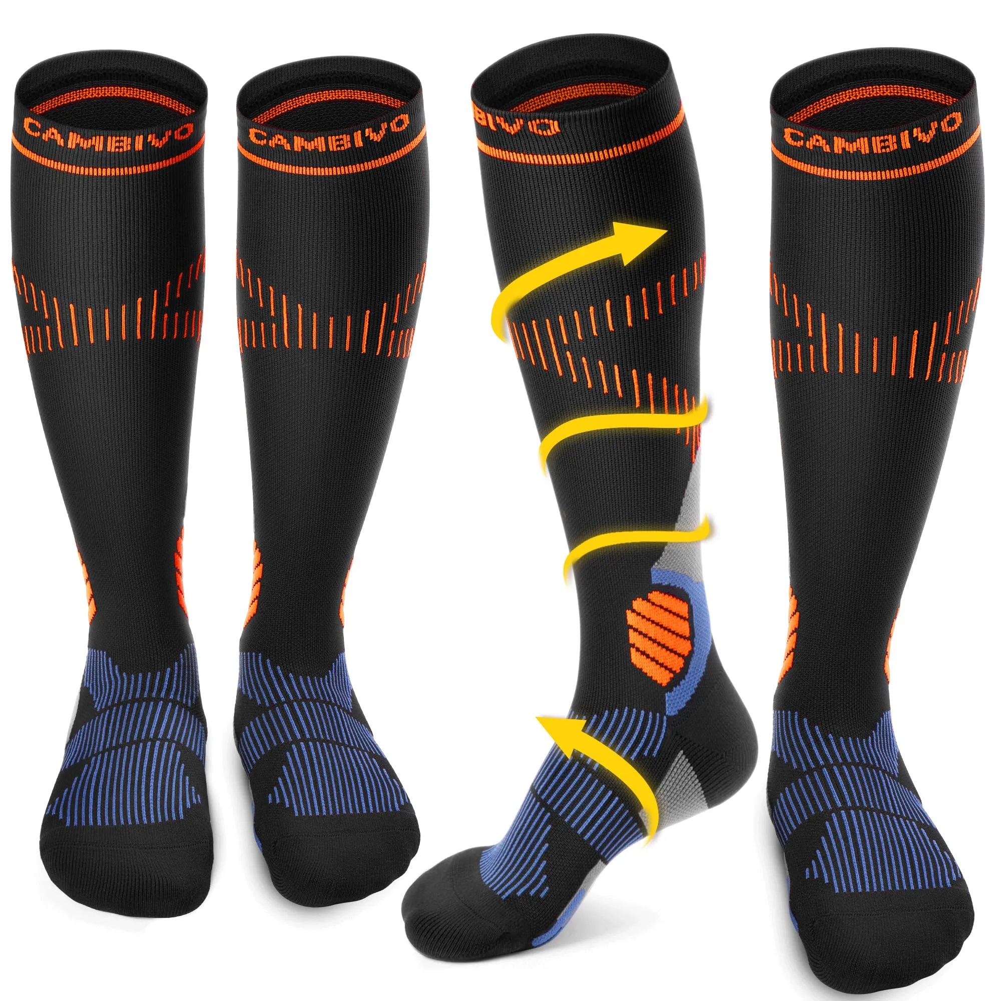 CAMBIVO Calze Compressione Graduata Donna Uomo 2Paia, Gambaletti Compressione Graduata 15-20 mmHg, Calze Elastiche a Compressione Antitrombo, Calzini Lunghe per Vene Varicose, Aereo, Sportive, Corsa - immagine 1