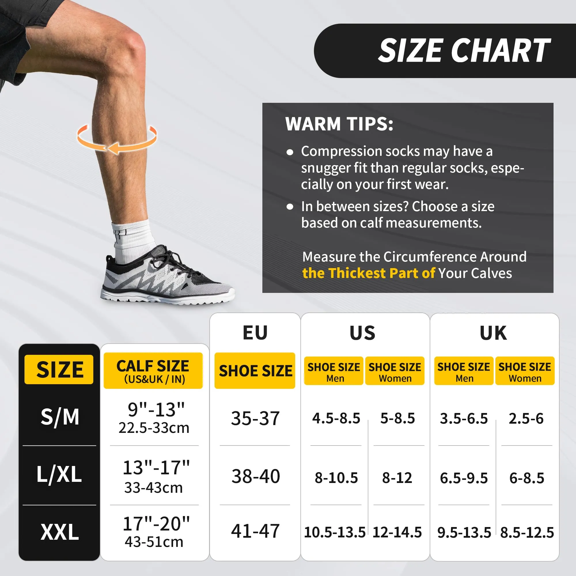 CAMBIVO Calze Compressione Graduata Donna Uomo 2Paia, Gambaletti Compressione Graduata 15-20 mmHg, Calze Elastiche a Compressione Antitrombo, Calzini Lunghe per Vene Varicose, Aereo, Sportive, Corsa - immagine 3