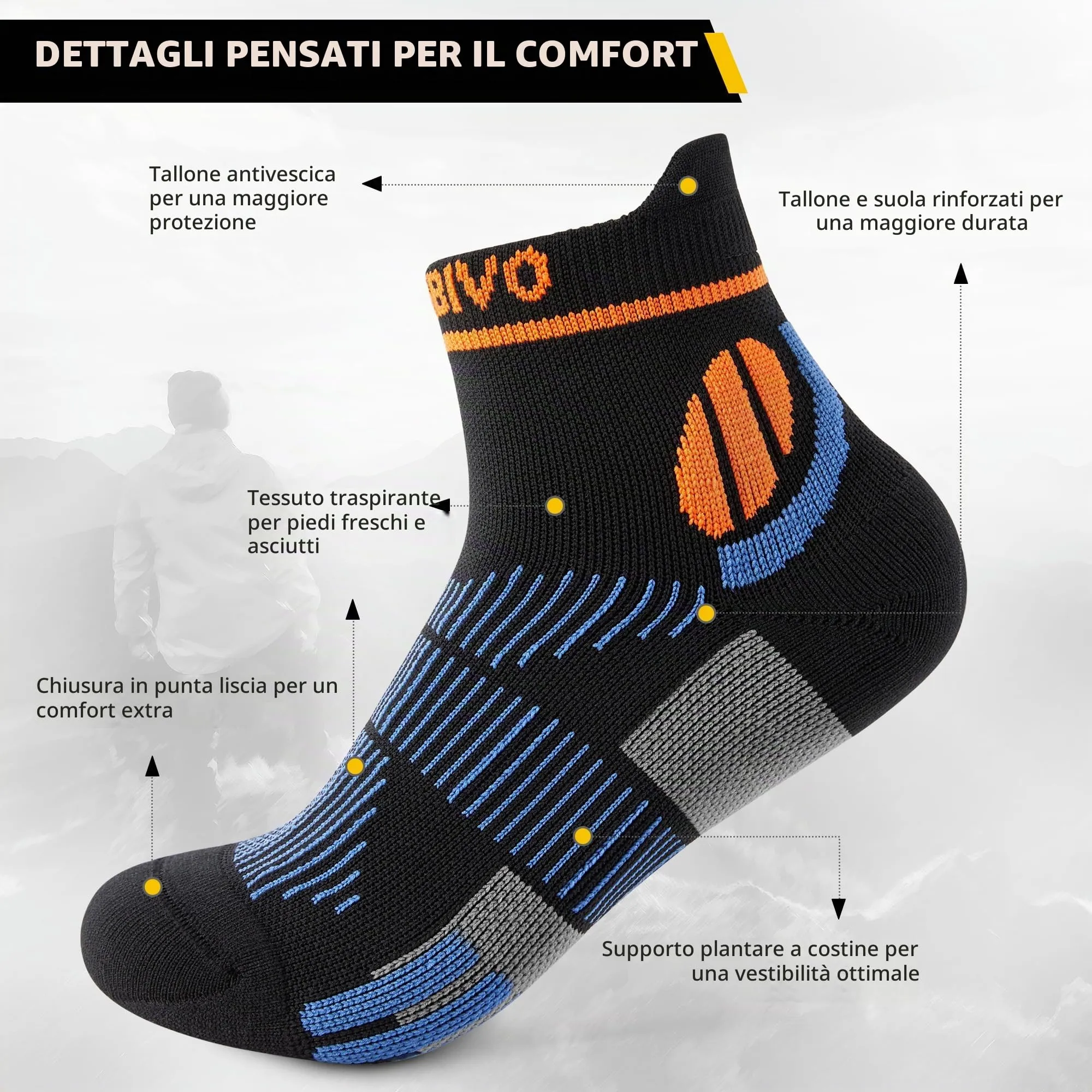 CAMBIVO Calze Compressione Graduata Donna Uomo 2Paia, Gambaletti Compressione Graduata, Calze Elastiche a Compressione Antitrombo, Calzini Corte per Vene Varicose, Aereo, Sportive, Corsa - immagine 3