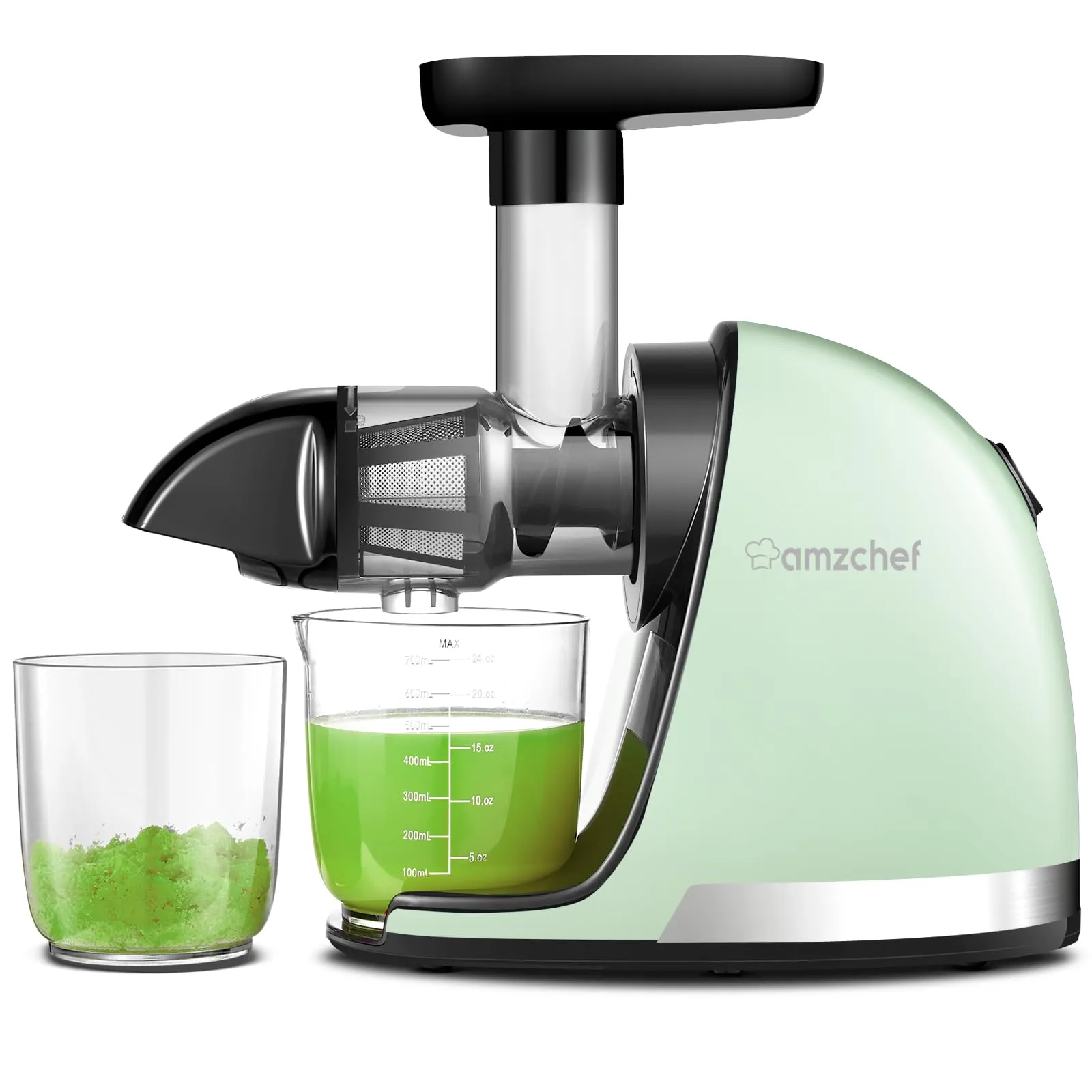 AMZCHEF Estrattore Frutta e Verdura - Estrattore a Freddo Pofessionale - Masticazione Delicata Non C'è Bisogno Di Filtrare - Estrattore Di Succo Senza BPA con Due Tazze e Pennello - Verde - immagine 1