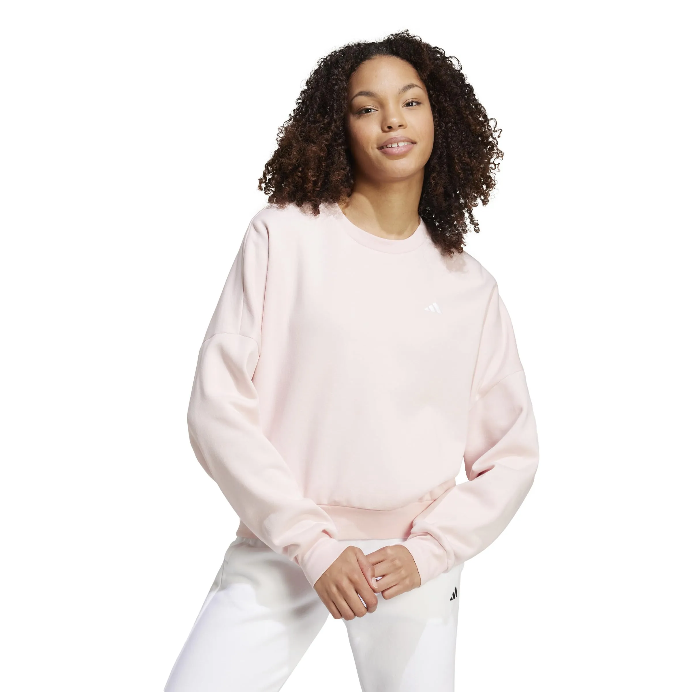 adidas Donna Essentials Small Logo Feel Cozy Sweatshirt, Sandy Pink/White, XS - immagine 1