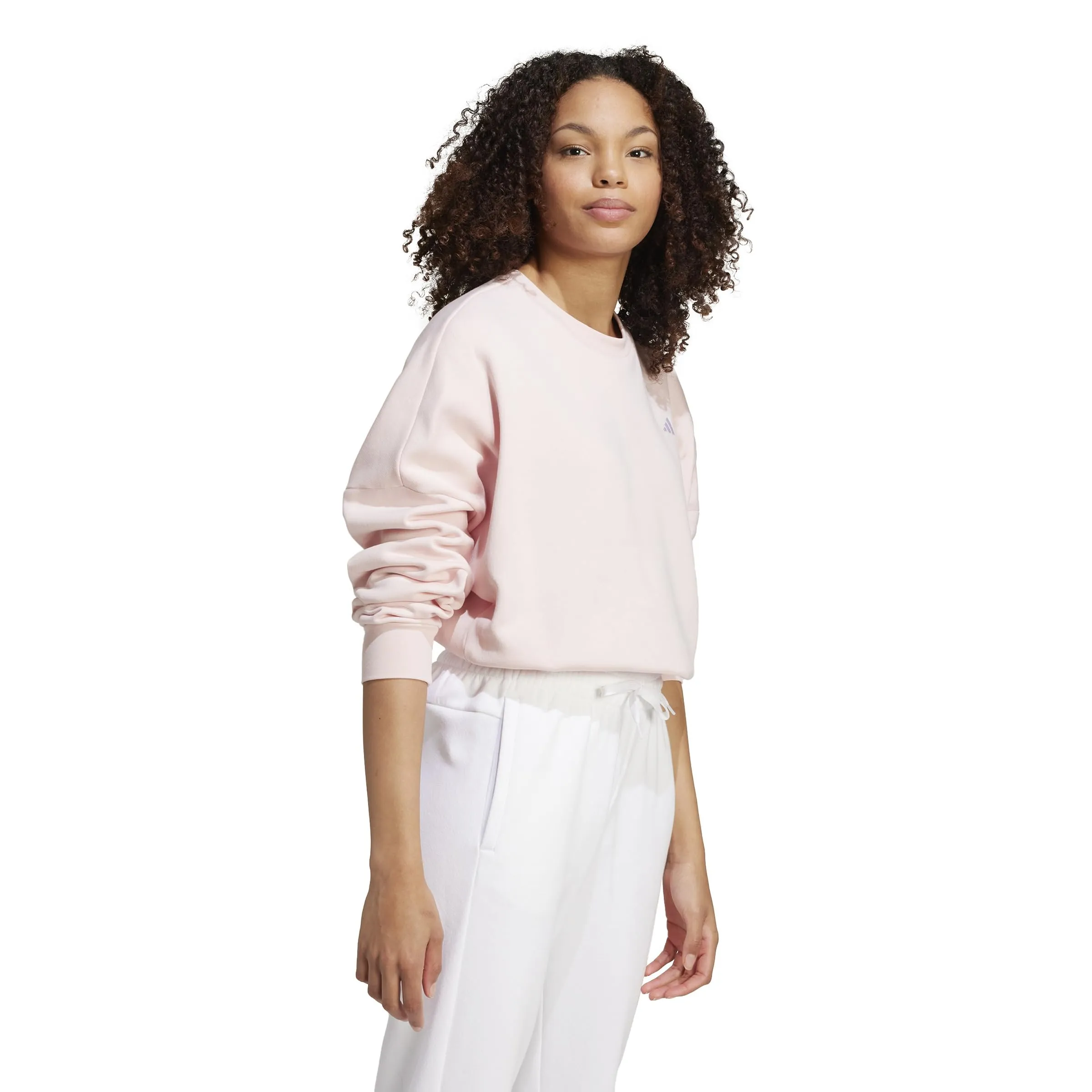adidas Donna Essentials Small Logo Feel Cozy Sweatshirt, Sandy Pink/White, XS - immagine 2