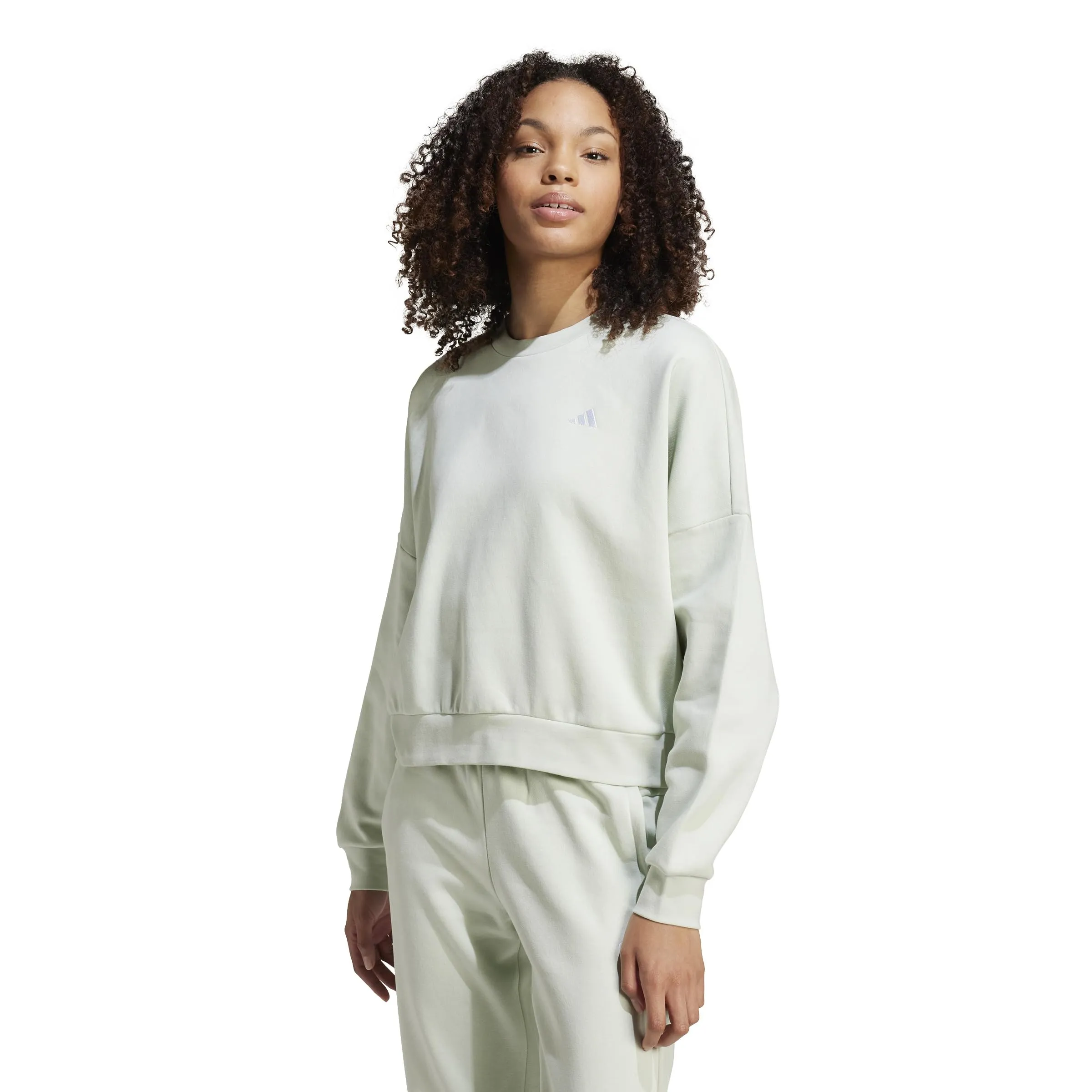 Adidas Donna Essentials Small Logo Feel Cozy Sweatshirt, Linen Green/White, L - immagine 1