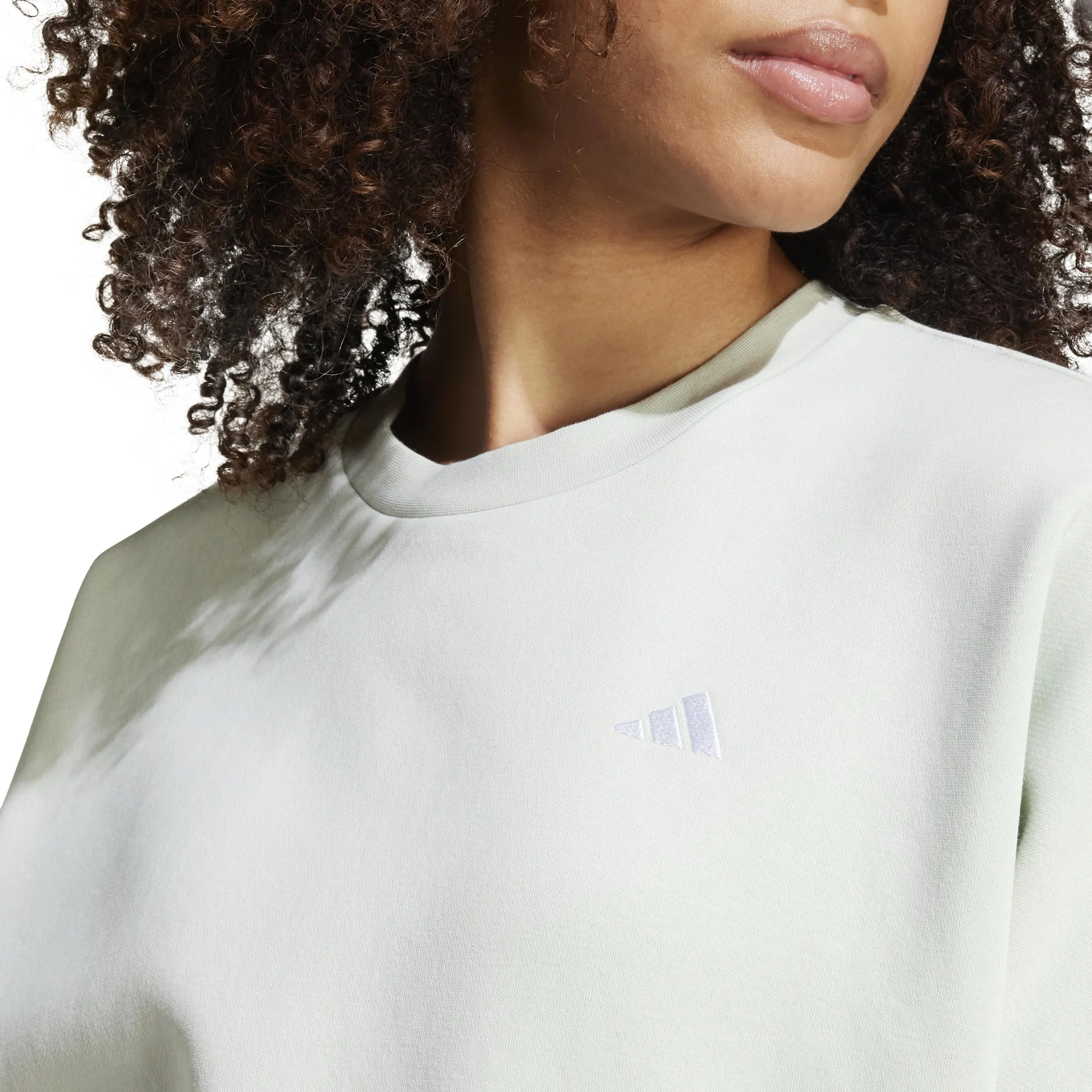Adidas Donna Essentials Small Logo Feel Cozy Sweatshirt, Linen Green/White, L - immagine 5