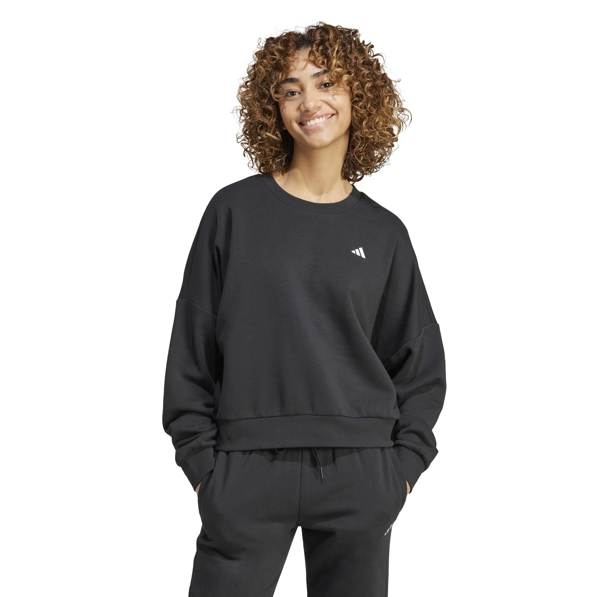 Adidas Donna Essentials Small Logo Feel Cozy Sweatshirt, Black/White, S - immagine 1