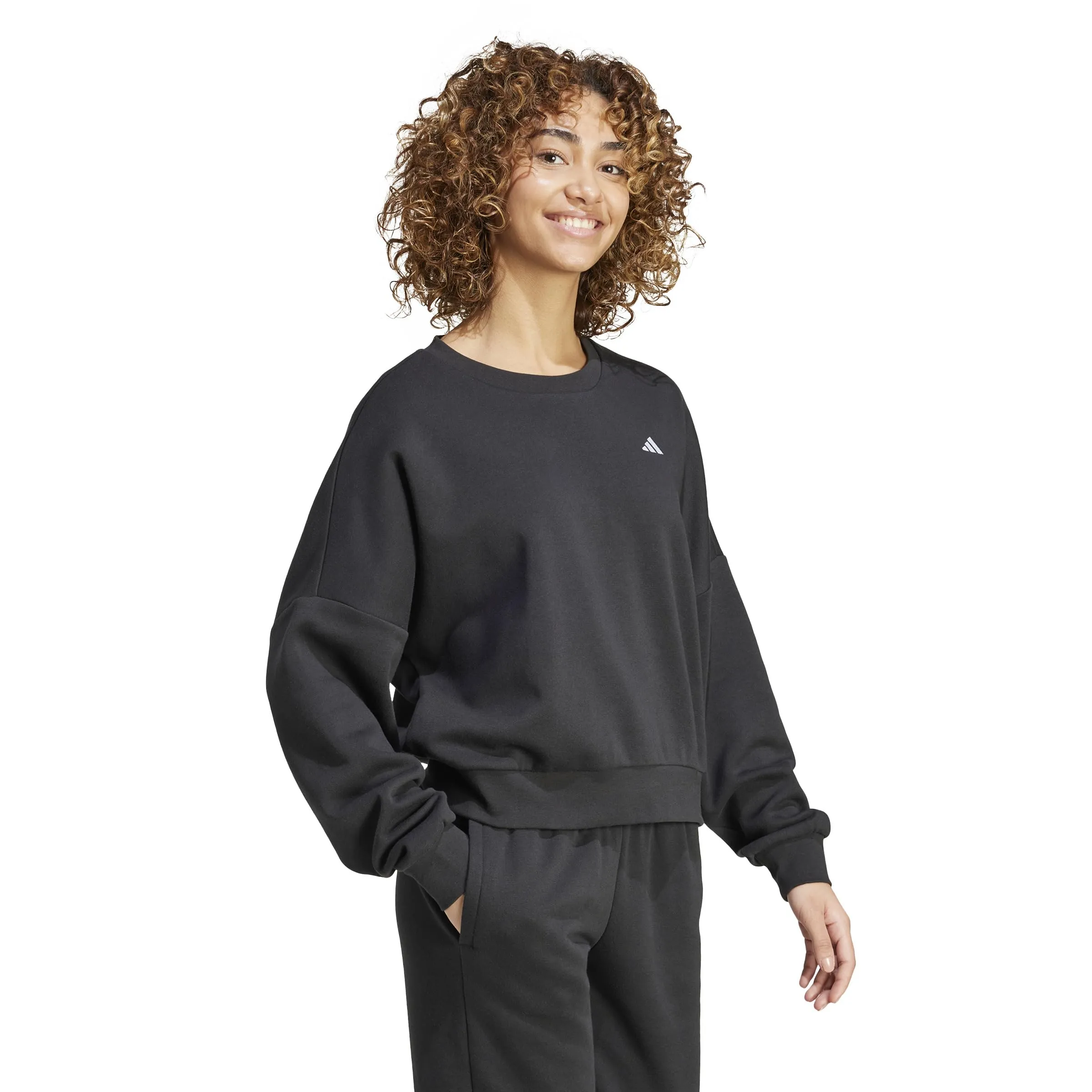 Adidas Donna Essentials Small Logo Feel Cozy Sweatshirt, Black/White, L - immagine 5