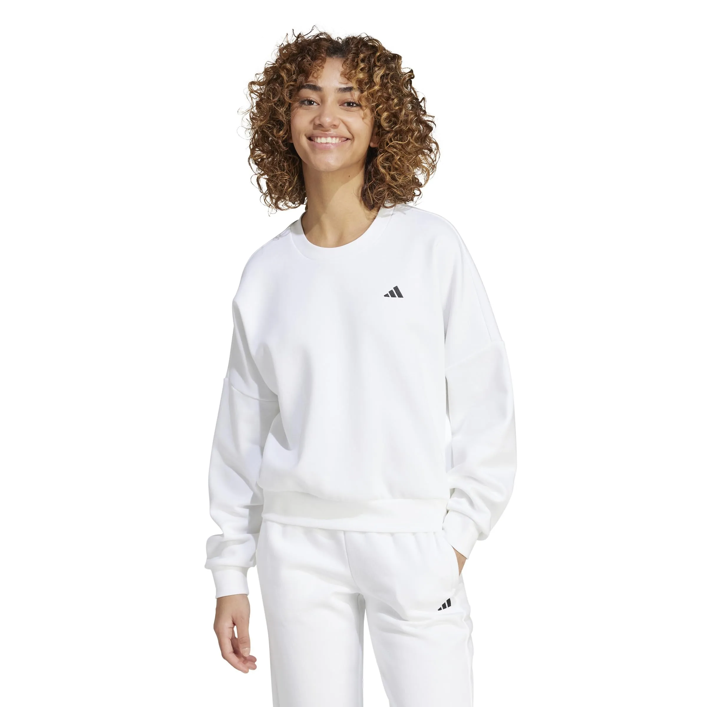adidas Donna Essentials Small Logo Feel Cozy Sweatshirt, White/Black, XXS - immagine 1