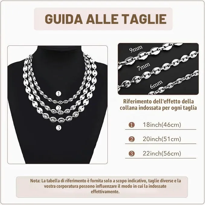 LOCCY Collana Uomo, Catena a Chicchi di Caffè in Acciaio Inossidabile con Catena a Chicchi di Caffè per Uomo Ragazzo (Argento-7mm, 51.00) - immagine 3