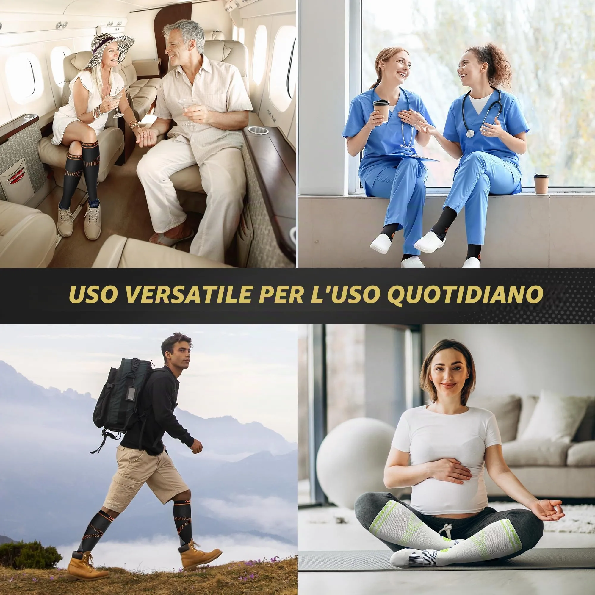 CAMBIVO Calze Compressione Graduata Donna Uomo 2Paia, Gambaletti Compressione Graduata 15-20 mmHg, Calze Elastiche a Compressione Antitrombo, Calzini Lunghe per Vene Varicose, Aereo, Sportive, Corsa - immagine 2
