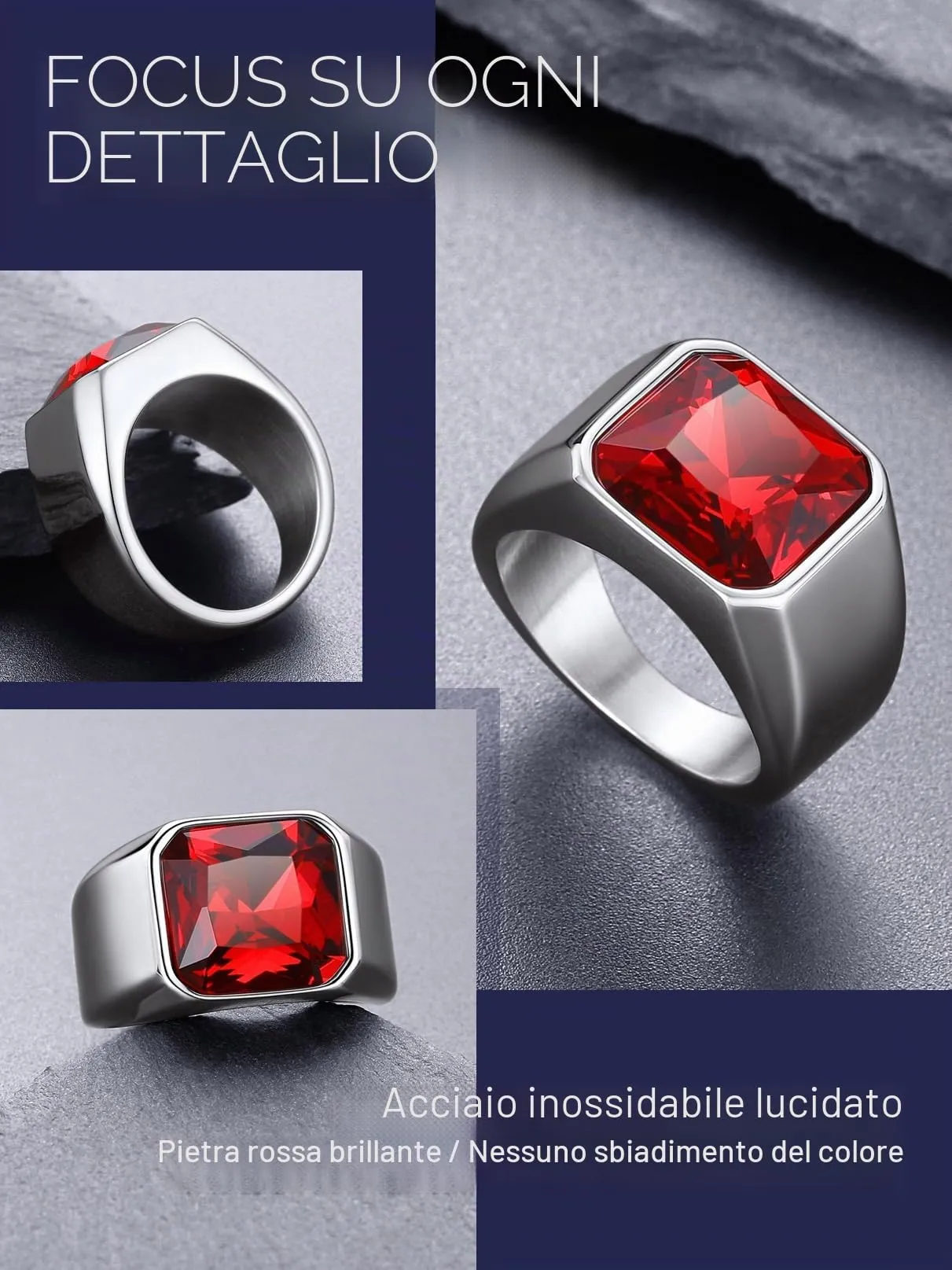 Bandmax Anello Uomo Donna in Acciaio Inossidabile, Anello Argento Uomo con Pietra Rubino, Anello Misura 32.5 Circonferenza 72.3mm, Confezione Regalo - immagine 6