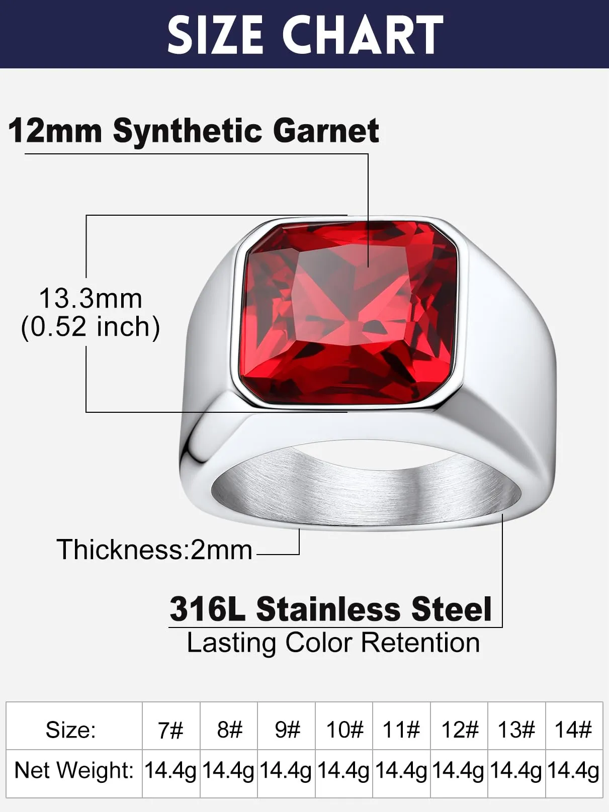Bandmax Anello Uomo Donna in Acciaio Inossidabile, Anello Argento Uomo con Pietra Rubino, Anello Misura 19.75 Circonferenza 59.5mm, Confezione Regalo - immagine 5