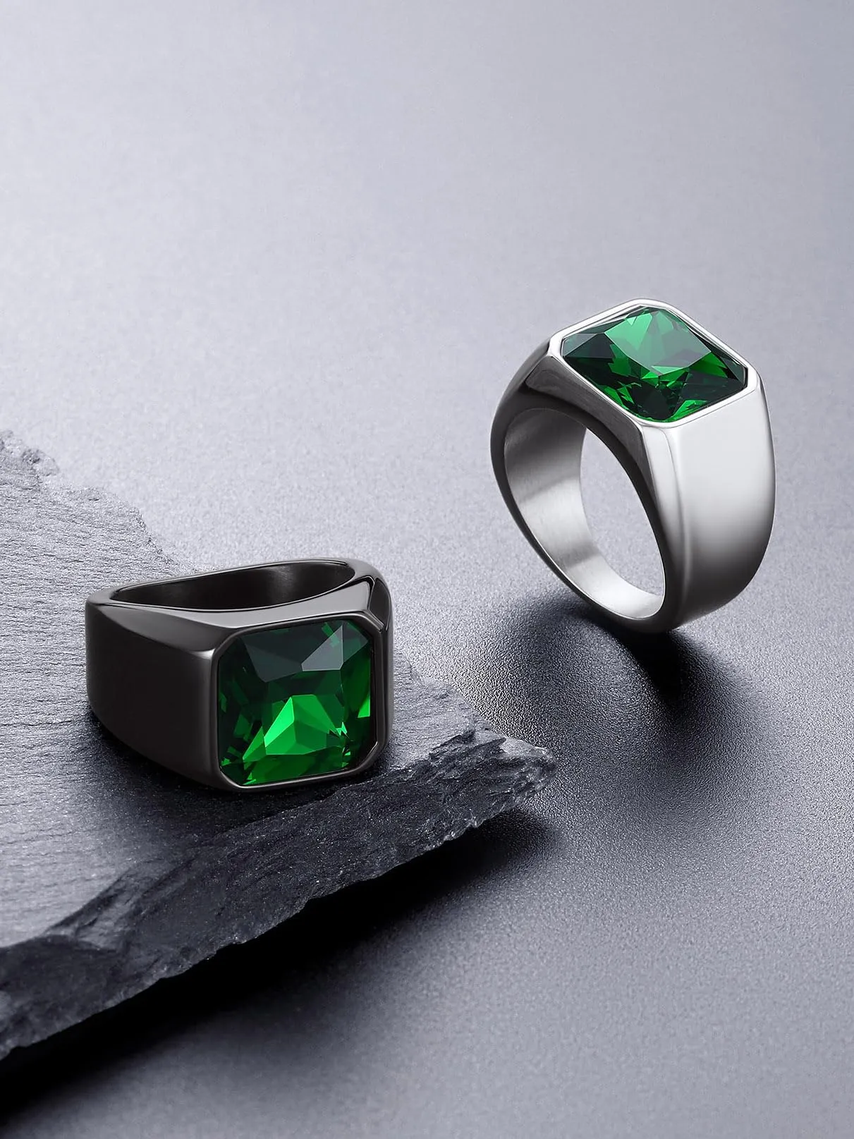 Bandmax Anello Uomo Donna in Acciaio Inossidabile, Anello Argento Uomo con Pietra Smeraldo, Anello Misura 14.5 Circonferenza 54.4mm, Confezione Regalo - immagine 9