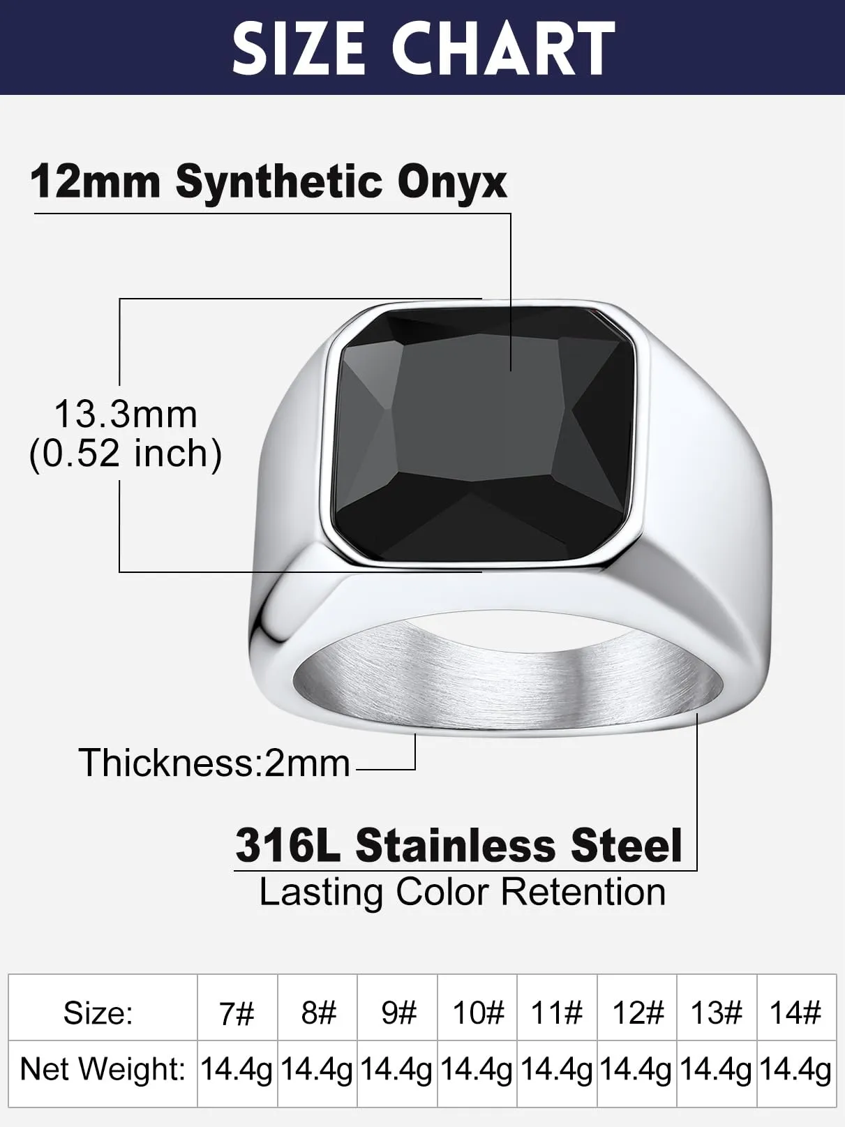 Bandmax Anello Uomo Donna in Acciaio Inossidabile, Anello Argento Uomo con Pietra Onice Nero, Anello Misura 17 Circonferenza 57mm, Confezione Regalo - immagine 5