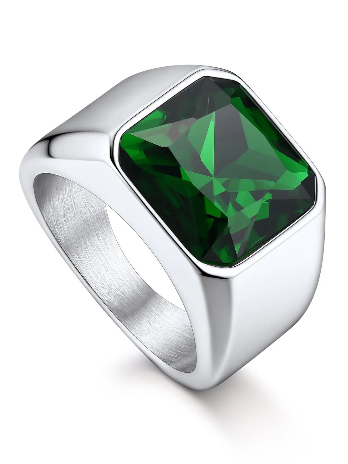 Bandmax Anello Uomo Donna in Acciaio Inossidabile, Anello Argento Uomo con Pietra Smeraldo, Anello Misura 17 Circonferenza 57mm, Confezione Regalo - immagine 1