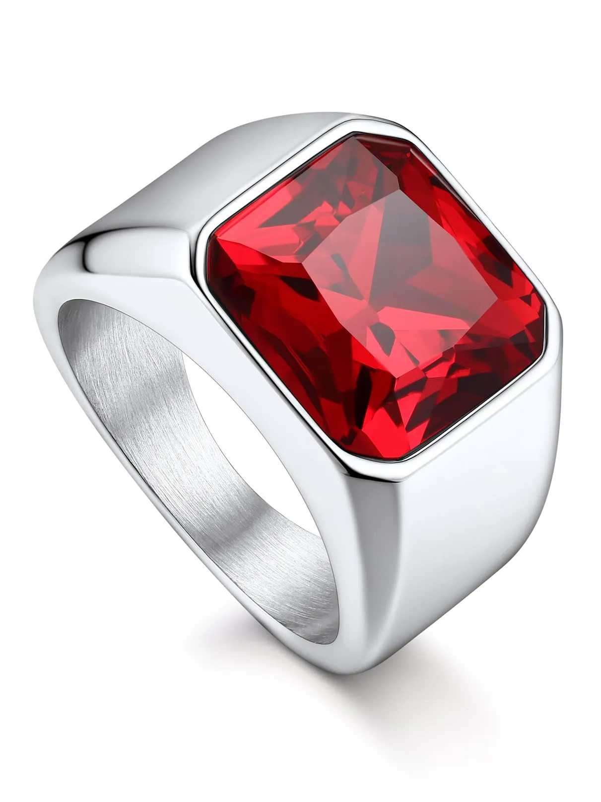 Bandmax Anello Uomo Donna in Acciaio Inossidabile, Anello Argento Uomo con Pietra Rubino, Anello Misura 27.5 Circonferenza 67.2mm, Confezione Regalo - immagine 1