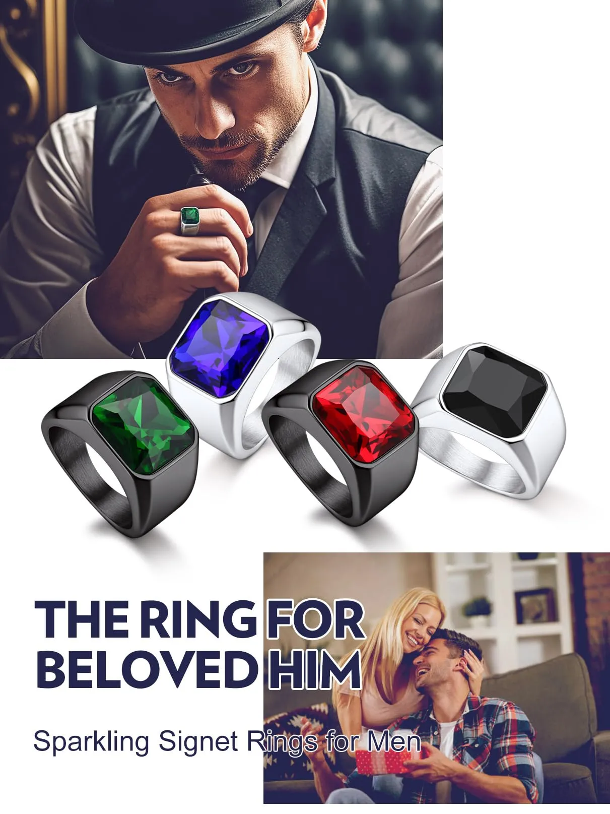 Bandmax Anello Uomo Donna in Acciaio Inossidabile, Anello Argento Uomo con Pietra Rubino, Anello Misura 27.5 Circonferenza 67.2mm, Confezione Regalo - immagine 7