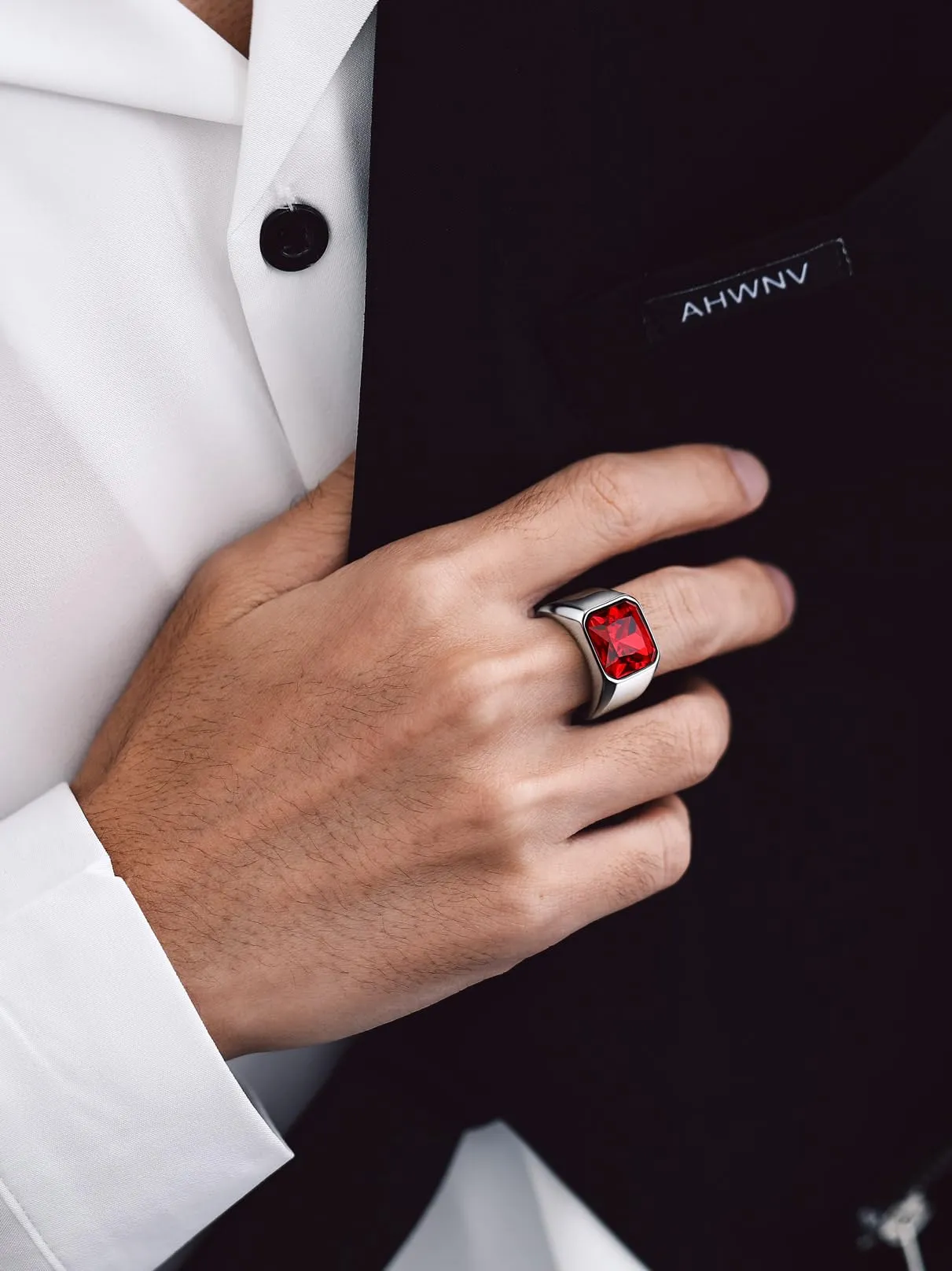 Bandmax Anello Uomo Donna in Acciaio Inossidabile, Anello Argento Uomo con Pietra Rubino, Anello Misura 30 Circonferenza 69.7mm, Confezione Regalo - immagine 3