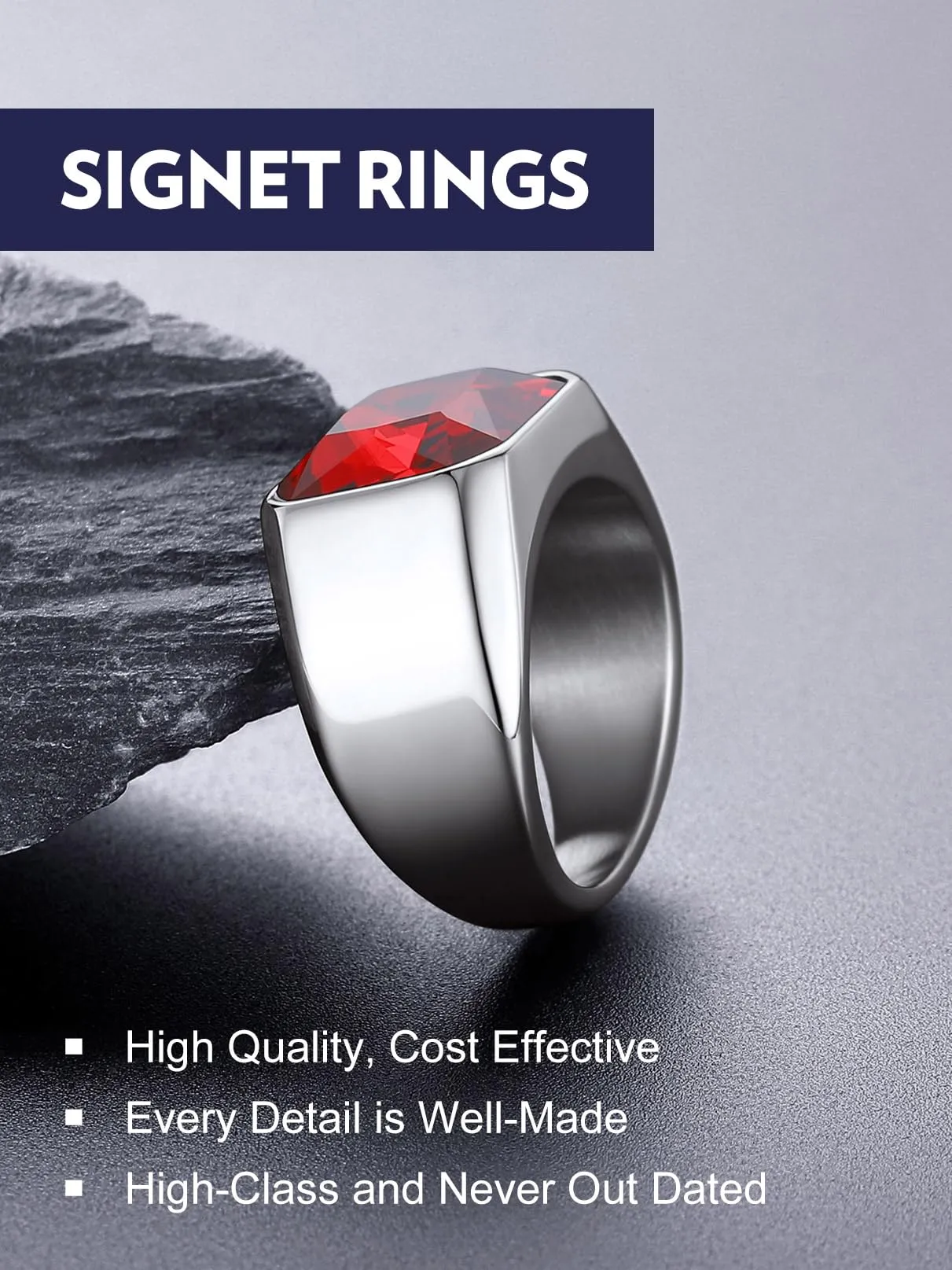 Bandmax Anello Uomo Donna in Acciaio Inossidabile, Anello Argento Uomo con Pietra Rubino, Anello Misura 14.5 Circonferenza 54.4mm, Confezione Regalo - immagine 4