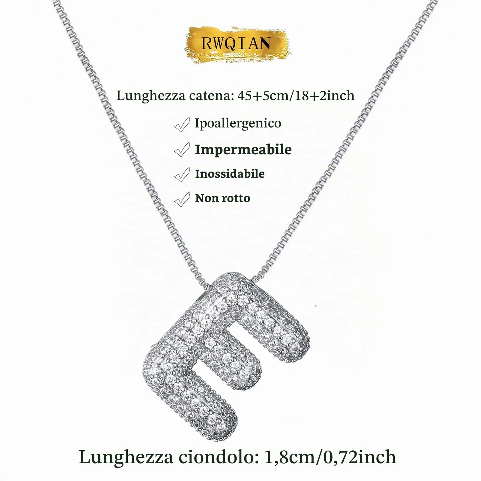 RWQIAN Bubble Initial Letter Chain Argento Delle Donne Balloon Sparkling Zirconia Lettera Pendente Collana Alfabeto E Gioielli Regali delle Donne - immagine 2