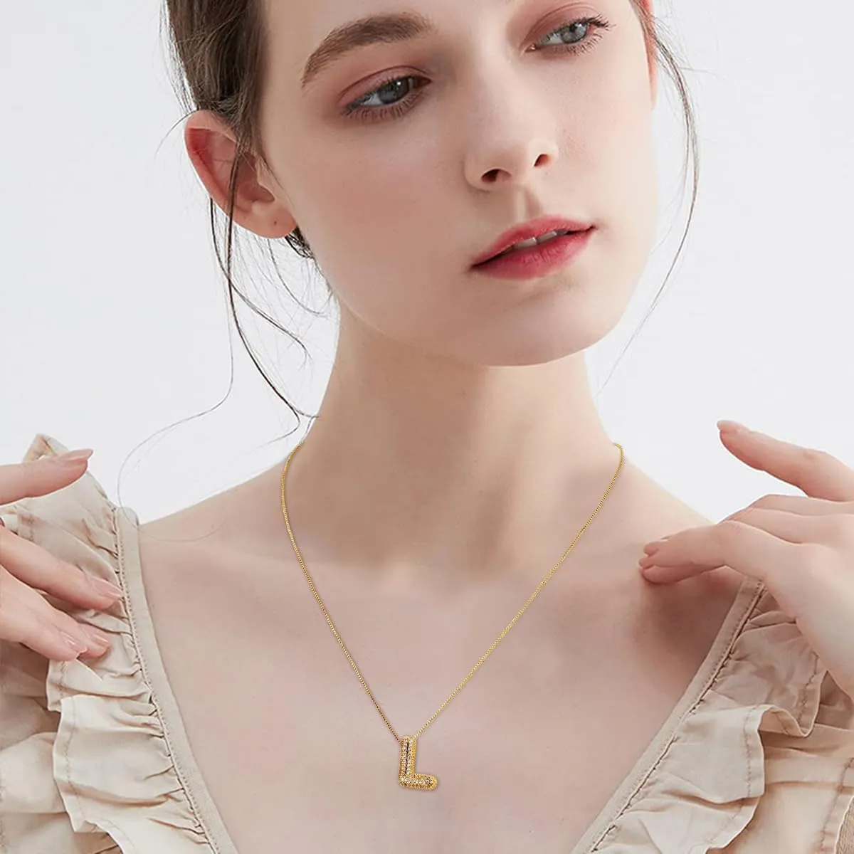 RWQIAN Bubble Initial Letter Chain Oro Delle Donne Balloon Sparkling Zirconia Lettera Pendente Collana Alfabeto X Gioielli Regali delle Donne - immagine 3