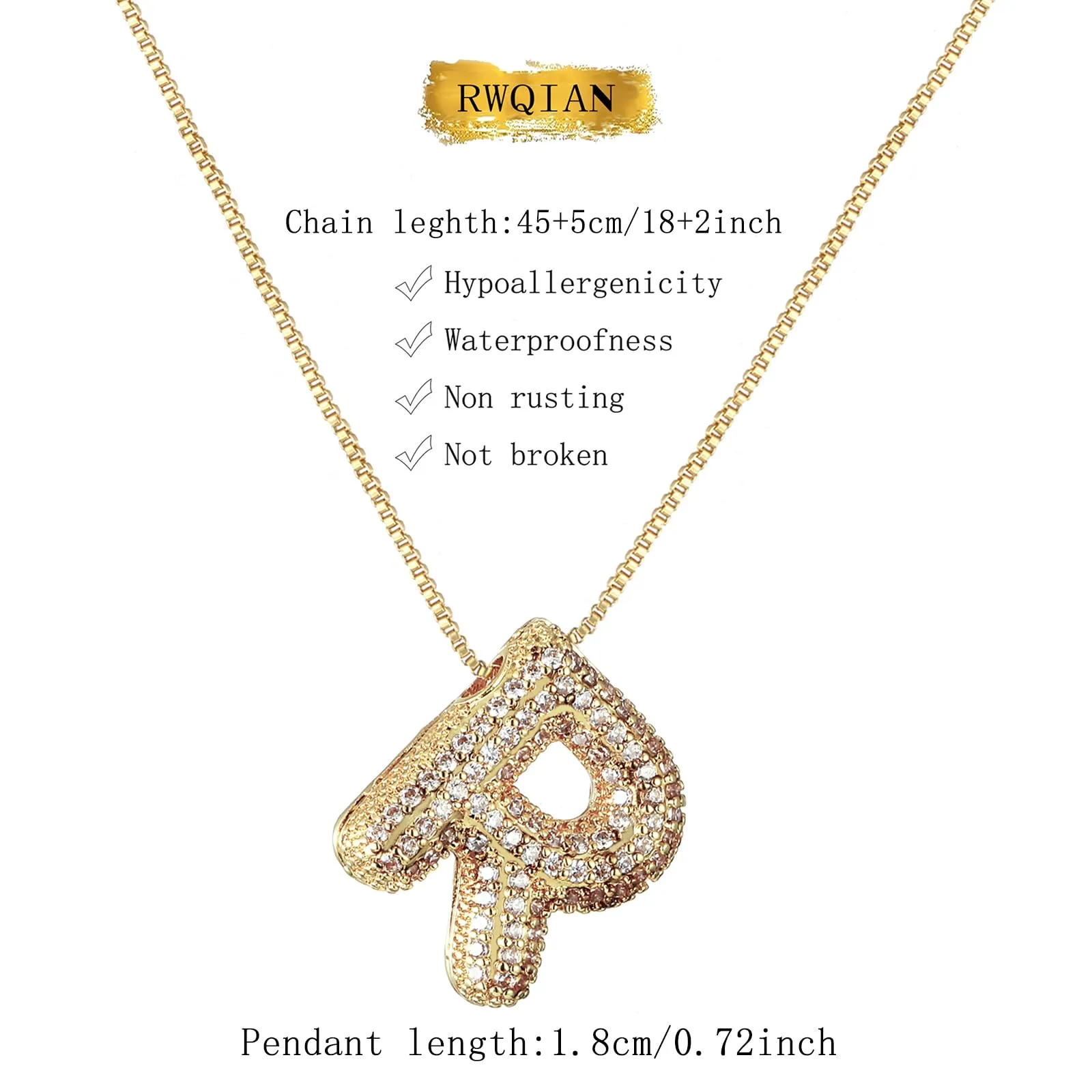RWQIAN Bubble Initial Letter Chain Oro Delle Donne Balloon Sparkling Zirconia Lettera Pendente Collana Alfabeto R Gioielli Regali delle Donne - immagine 2