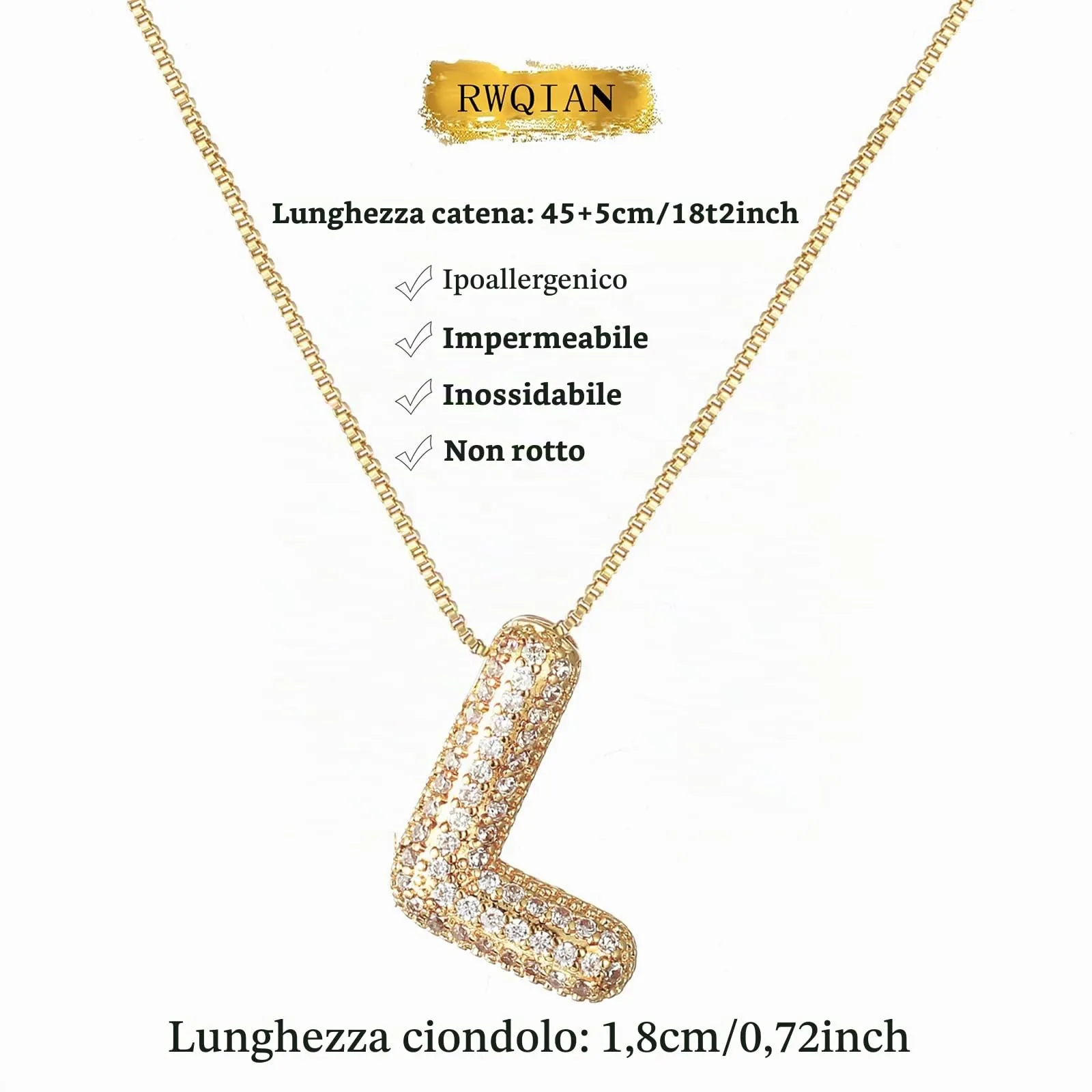 RWQIAN Bubble Initial Letter Chain Oro Delle Donne Balloon Sparkling Zirconia Lettera Pendente Collana Alfabeto L Gioielli Regali delle Donne - immagine 2