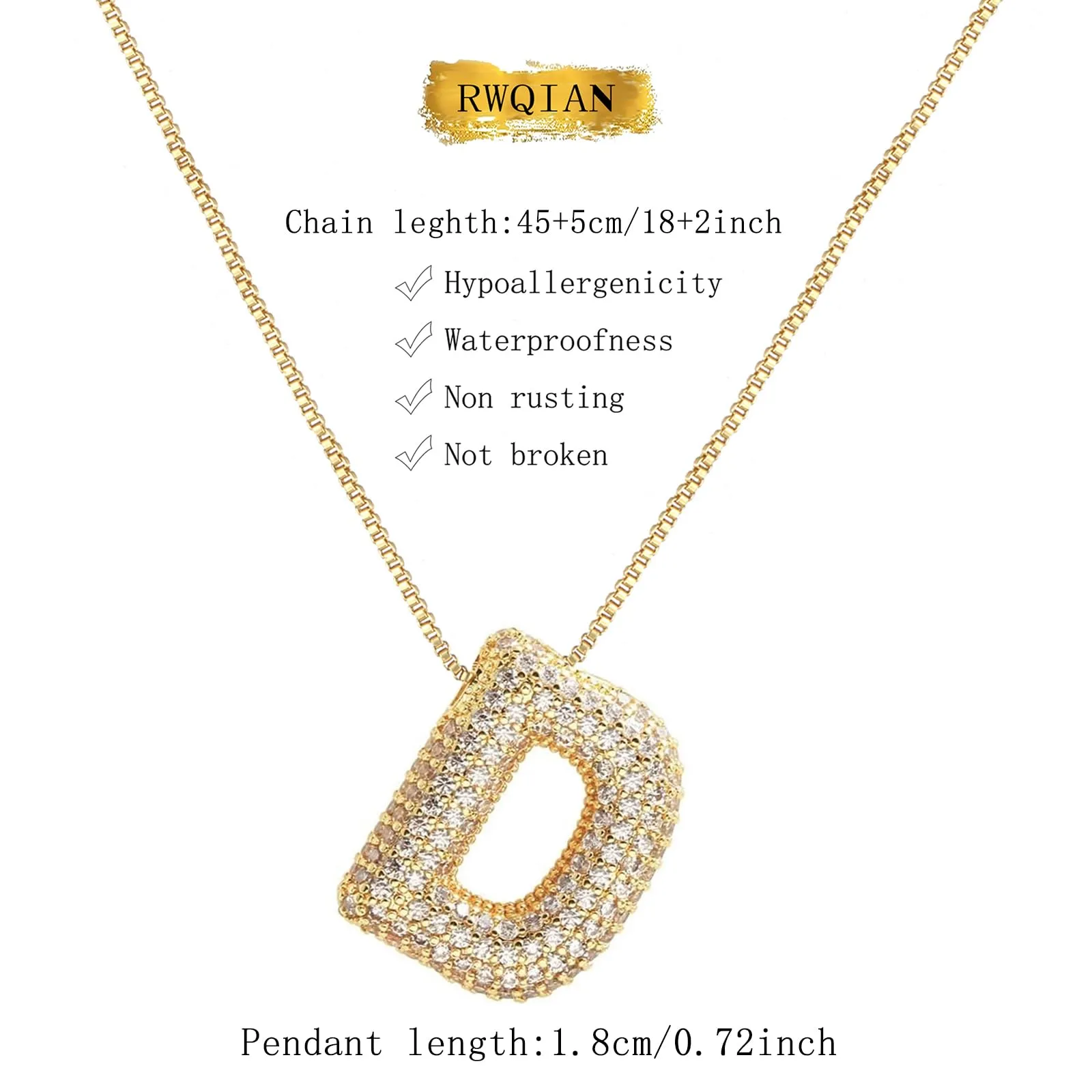 RWQIAN Bubble Initial Letter Chain Oro Delle Donne Balloon Sparkling Zirconia Lettera Pendente Collana Alfabeto D Gioielli Regali delle Donne - immagine 2