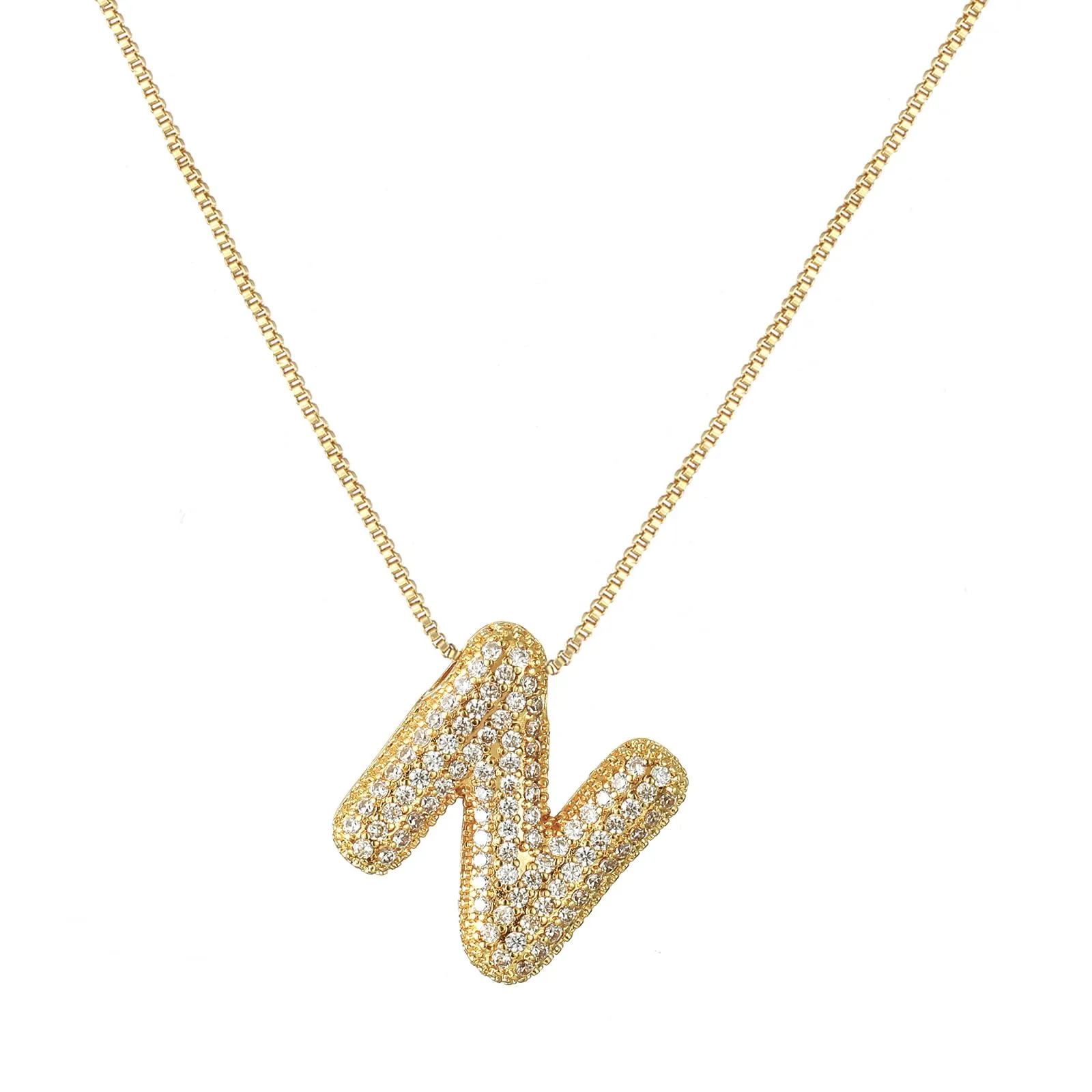 RWQIAN Bubble Initial Letter Chain Oro Delle Donne Balloon Sparkling Zirconia Lettera Pendente Collana Alfabeto N Gioielli Regali delle Donne - immagine 1