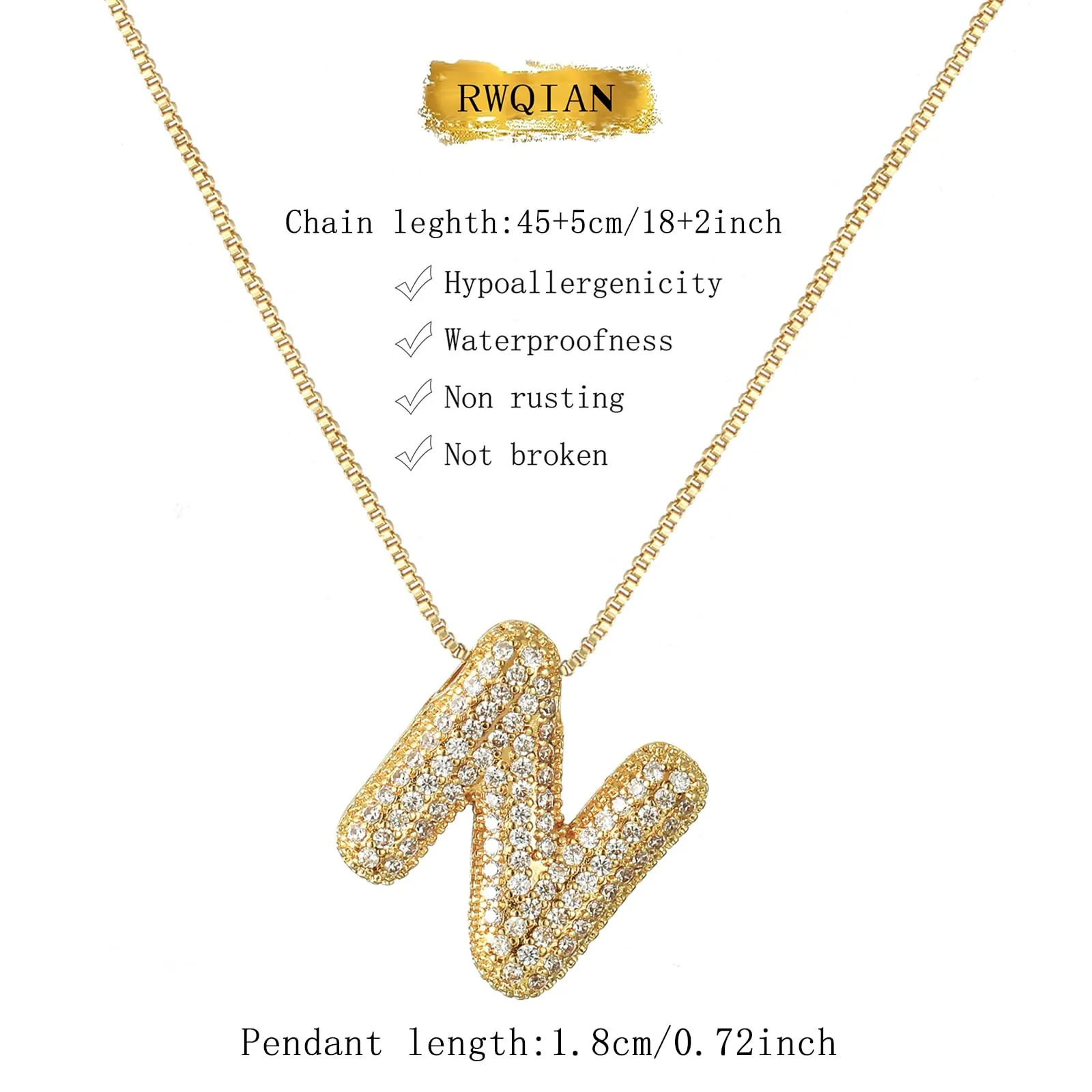 RWQIAN Bubble Initial Letter Chain Oro Delle Donne Balloon Sparkling Zirconia Lettera Pendente Collana Alfabeto N Gioielli Regali delle Donne - immagine 2