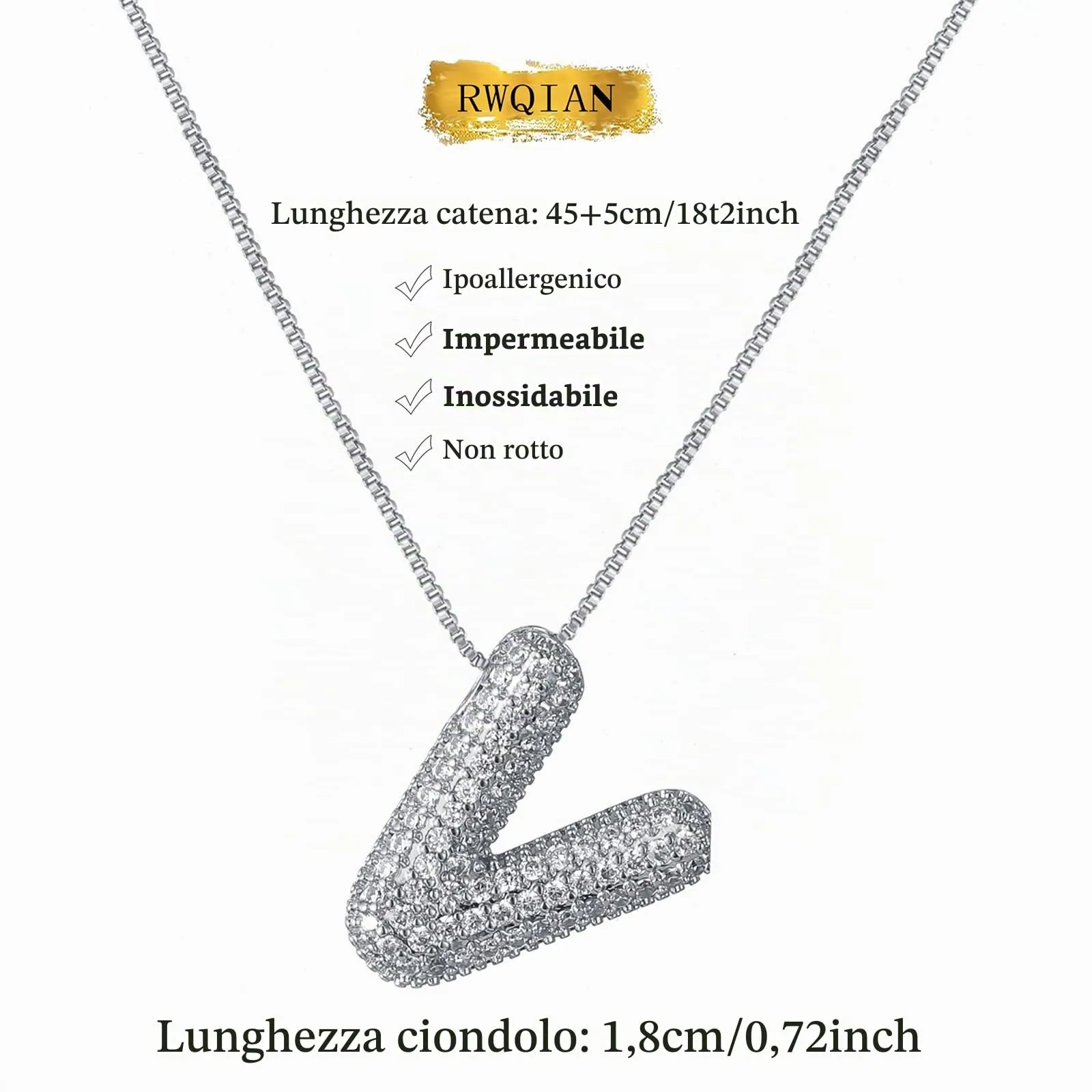 RWQIAN Bubble Initial Letter Chain Argento Delle Donne Balloon Sparkling Zirconia Lettera Pendente Collana Alfabeto V Gioielli Regali delle Donne - immagine 2