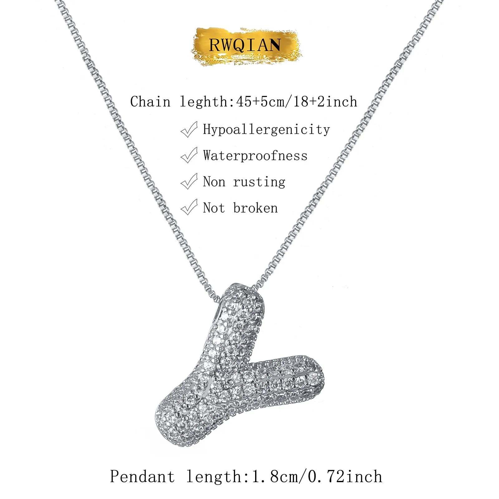 RWQIAN Bubble Initial Letter Chain Argento Delle Donne Balloon Sparkling Zirconia Lettera Pendente Collana Alfabeto Y Gioielli Regali delle Donne - immagine 2
