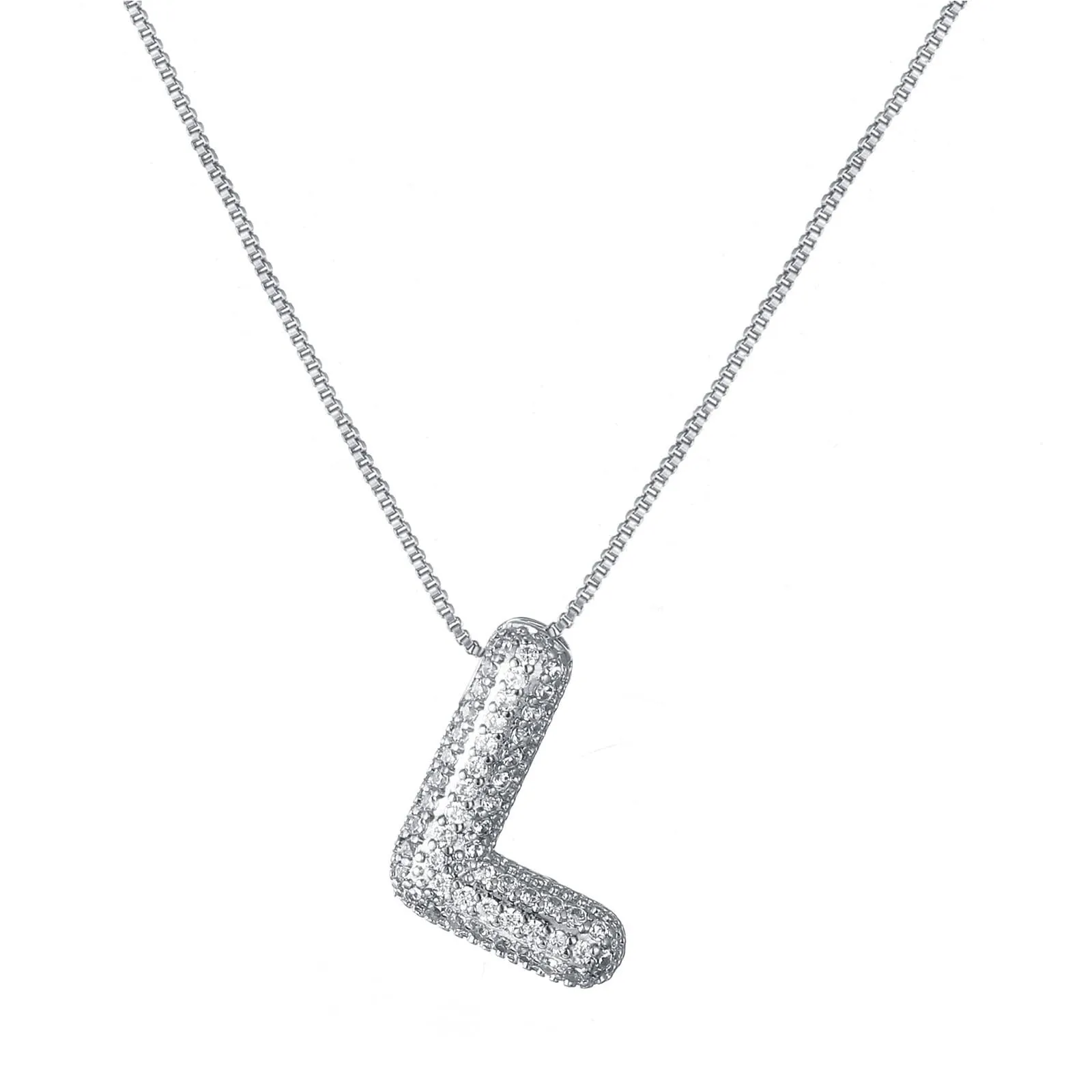 RWQIAN Bubble Initial Letter Chain Argento Delle Donne Balloon Sparkling Zirconia Lettera Pendente Collana Alfabeto L Gioielli Regali delle Donne - immagine 1