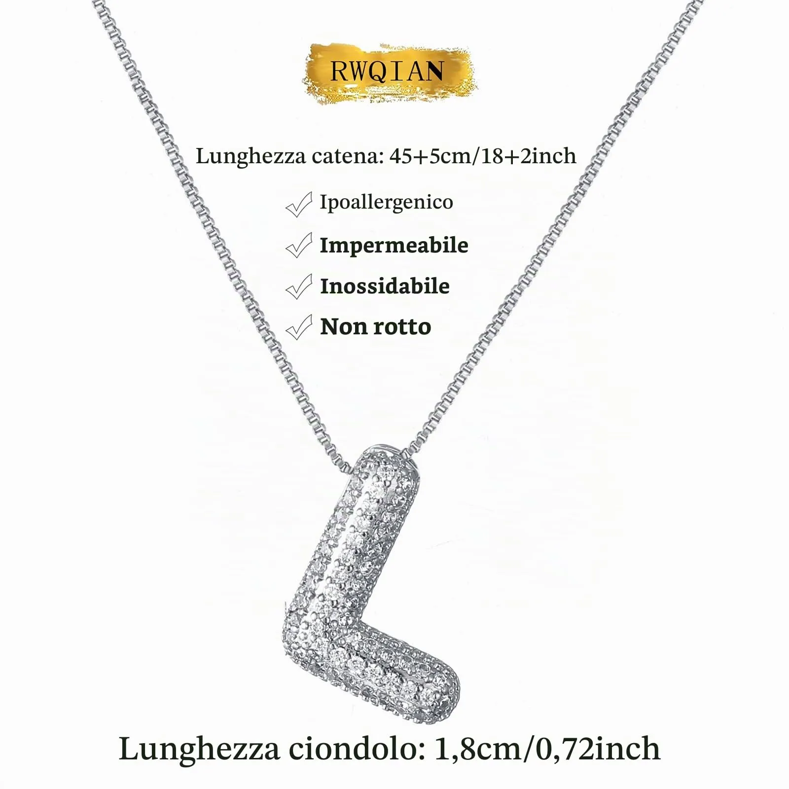 RWQIAN Bubble Initial Letter Chain Argento Delle Donne Balloon Sparkling Zirconia Lettera Pendente Collana Alfabeto L Gioielli Regali delle Donne - immagine 2