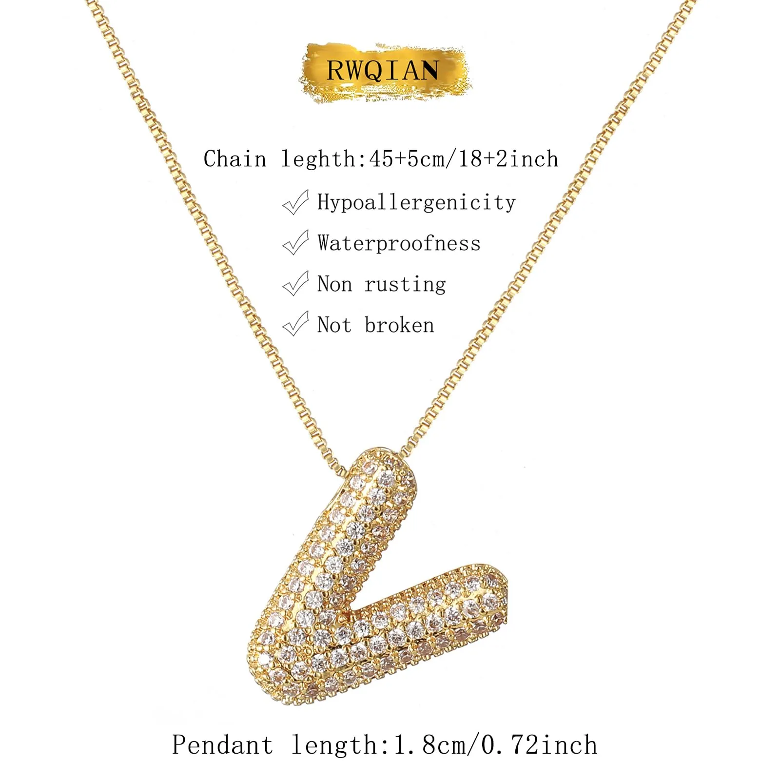 RWQIAN Bubble Initial Letter Chain Oro Delle Donne Balloon Sparkling Zirconia Lettera Pendente Collana Alfabeto V Gioielli Regali delle Donne - immagine 2