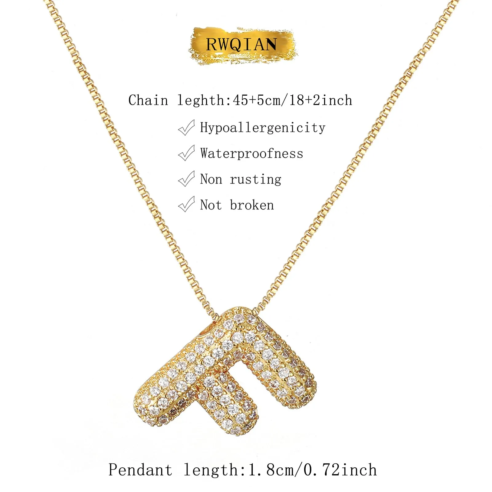 RWQIAN Bubble Initial Letter Chain Oro Delle Donne Balloon Sparkling Zirconia Lettera Pendente Collana Alfabeto F Gioielli Regali delle Donne - immagine 2